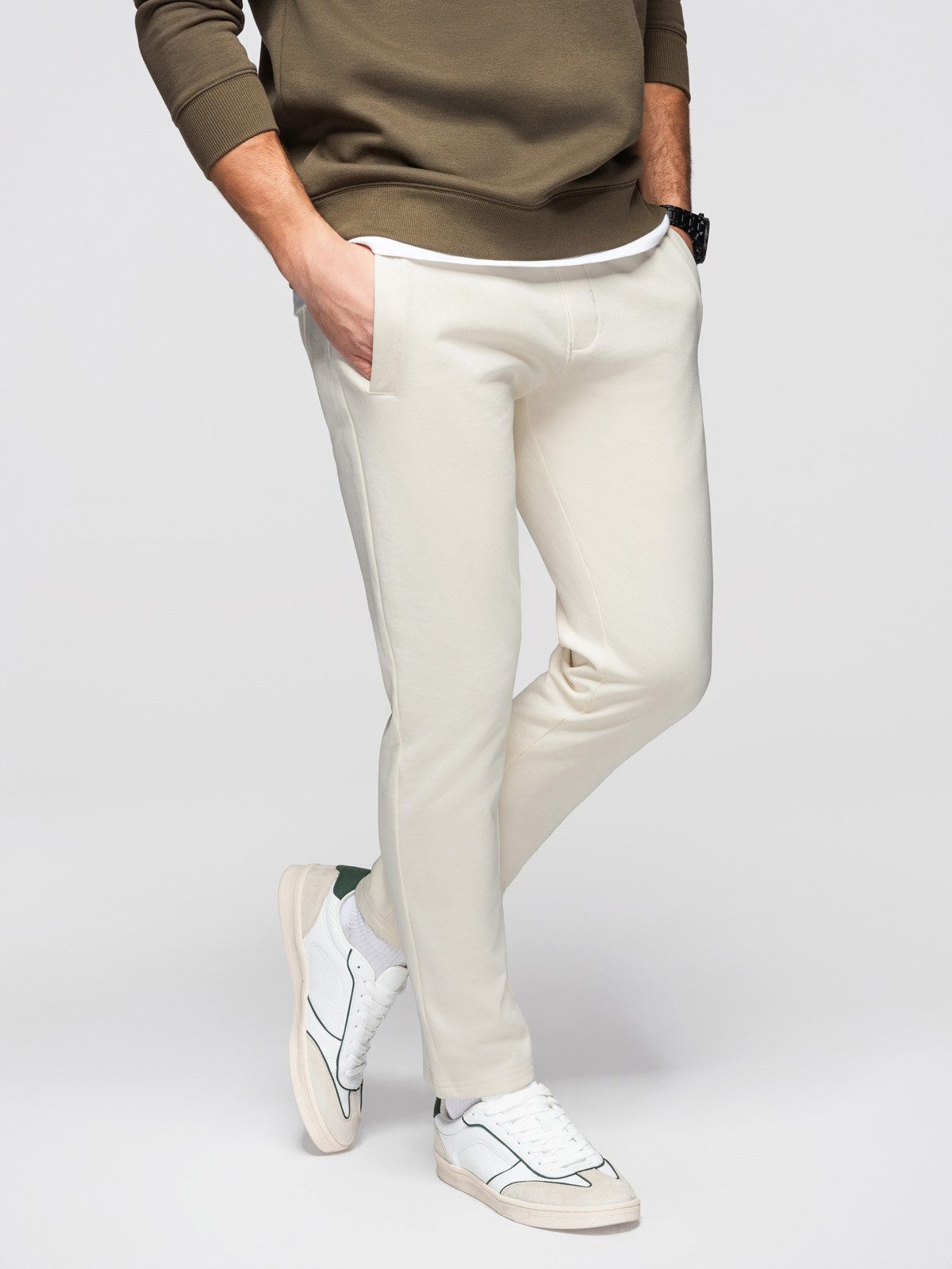 OMBRE Sweatpants Herren Jogginghose Slim Fit Baumwolle Basic Creme XXL (kein Set, 1-tlg) weiche Baumwolle, leicht taillierter Schnitt