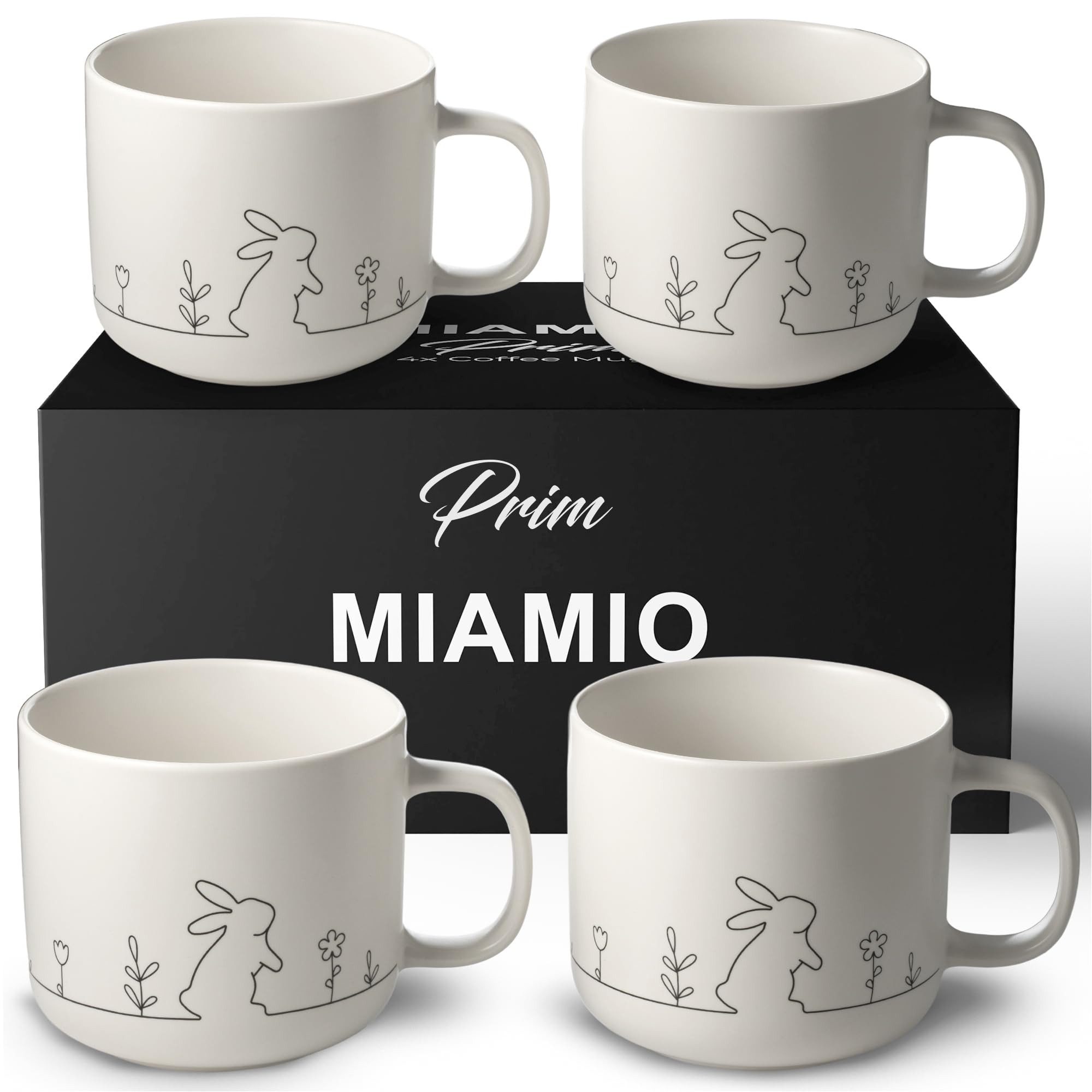 MiaMio Tasse Frühlings Tassen 4 x 450 ml – Keramik Kaffeetassen – Prim Kollektion, 4-tlg.