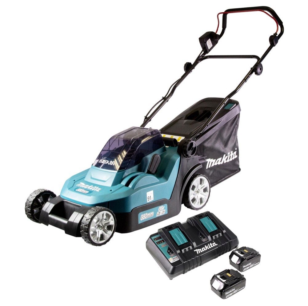 Makita Akkurasenmäher DLM 432 PM2 Akku Rasenmäher 36 V (2x 18 V) 43 cm Brushless + 2x Akk