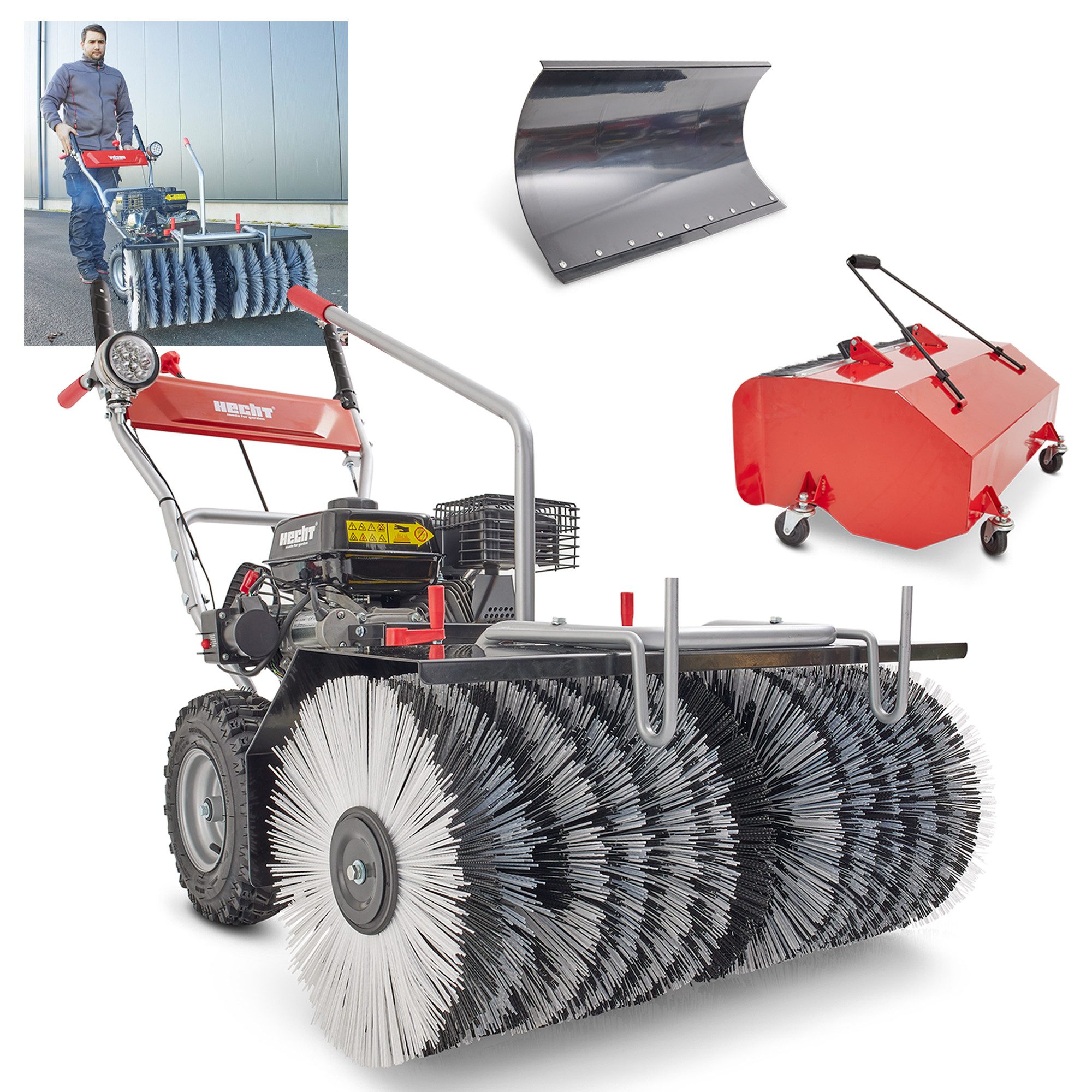 Benzin-Kehrmaschine 8680 SE mit Auffangbehälter und Schneeschild