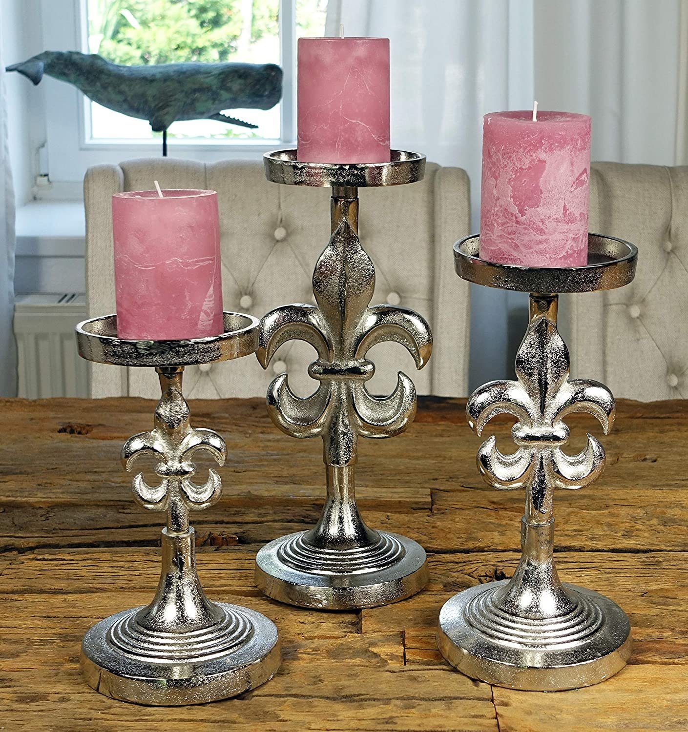 MichaelNoll Kerzenständer 3er Set Kerzenständer Lilie Alu Silber Deko H 23c günstig online kaufen