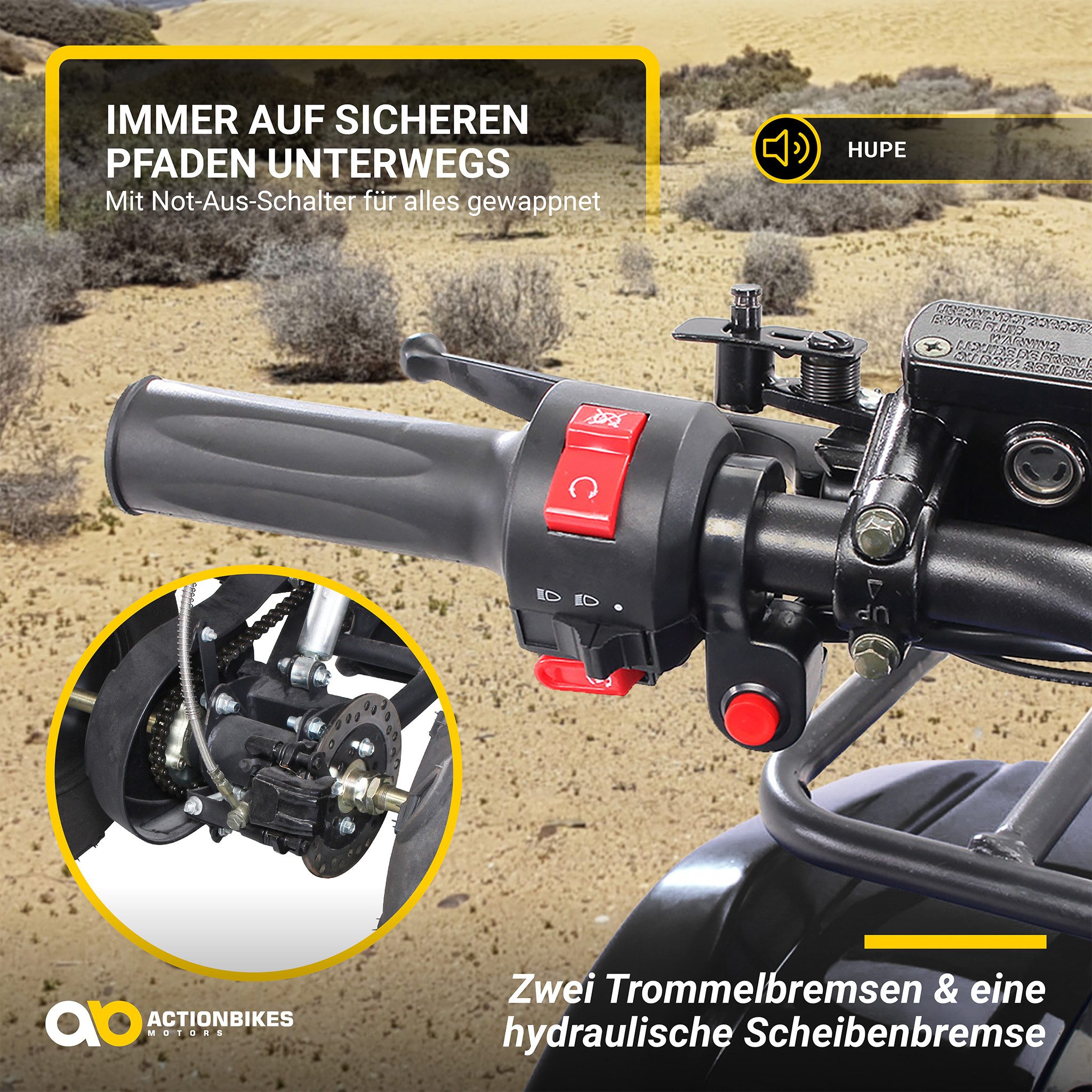 Actionbikes Motors Electric Kids Quad S8 1000 W 48 V, Load capacity 80 kg, (1-piece), Midi Quad - Safety Touch - Disc brake - up to 20 km/h