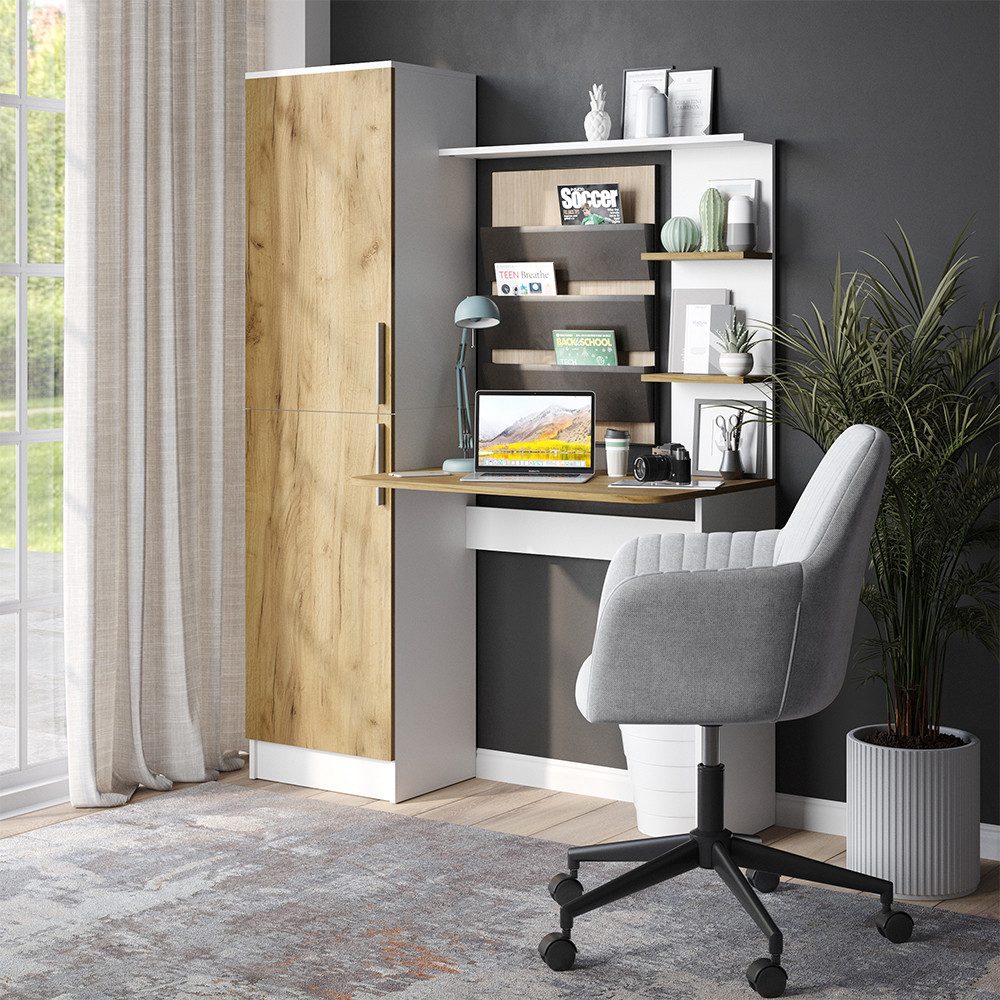 Vicco Schreibtisch Tessa, Weiß/Goldkraft Eiche, 122.9 x 33.4 cm (1-St)