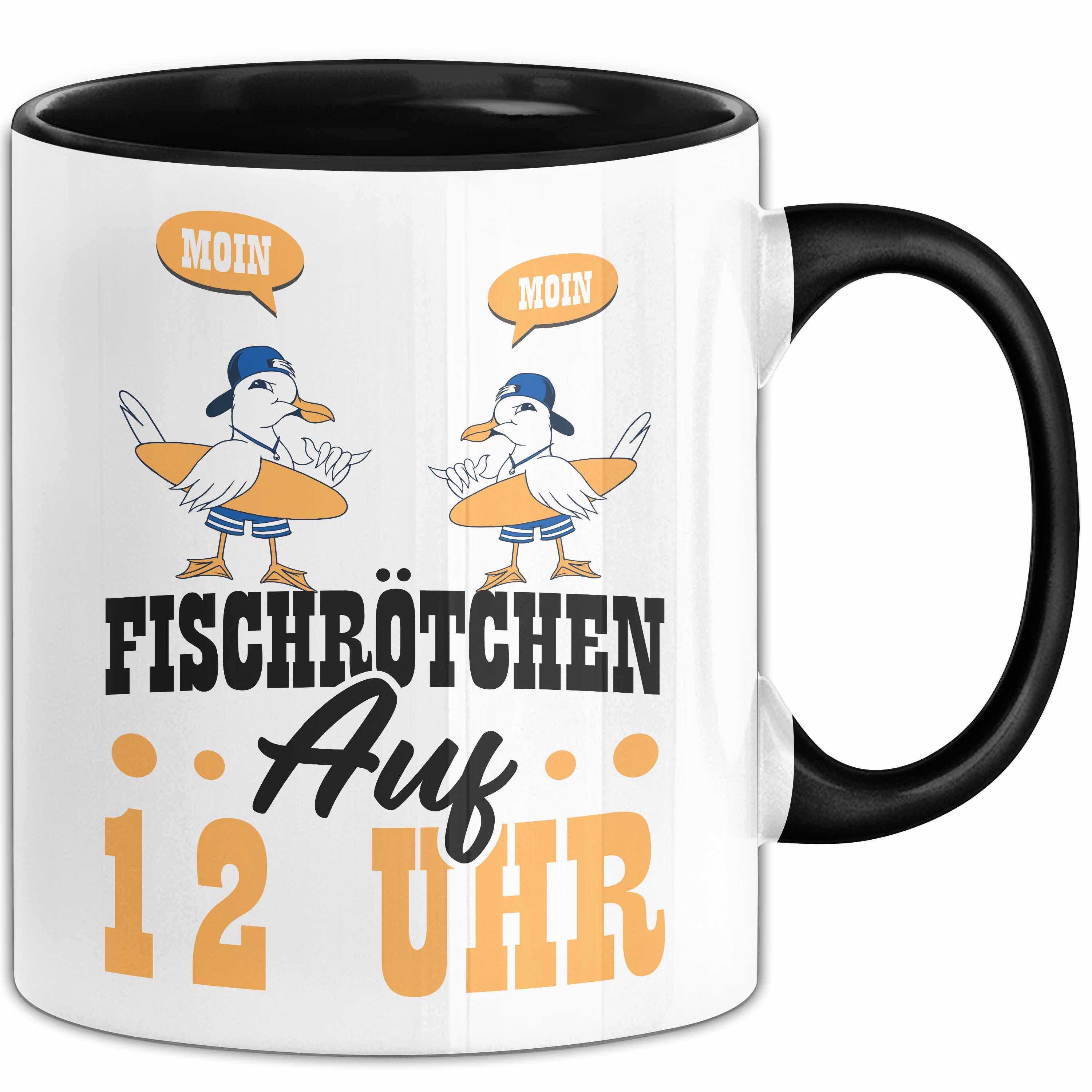 Trendation Tasse Moin Tasse Geschenk Norddeutschland Sylt Norderney Möwen Fischbrötchen