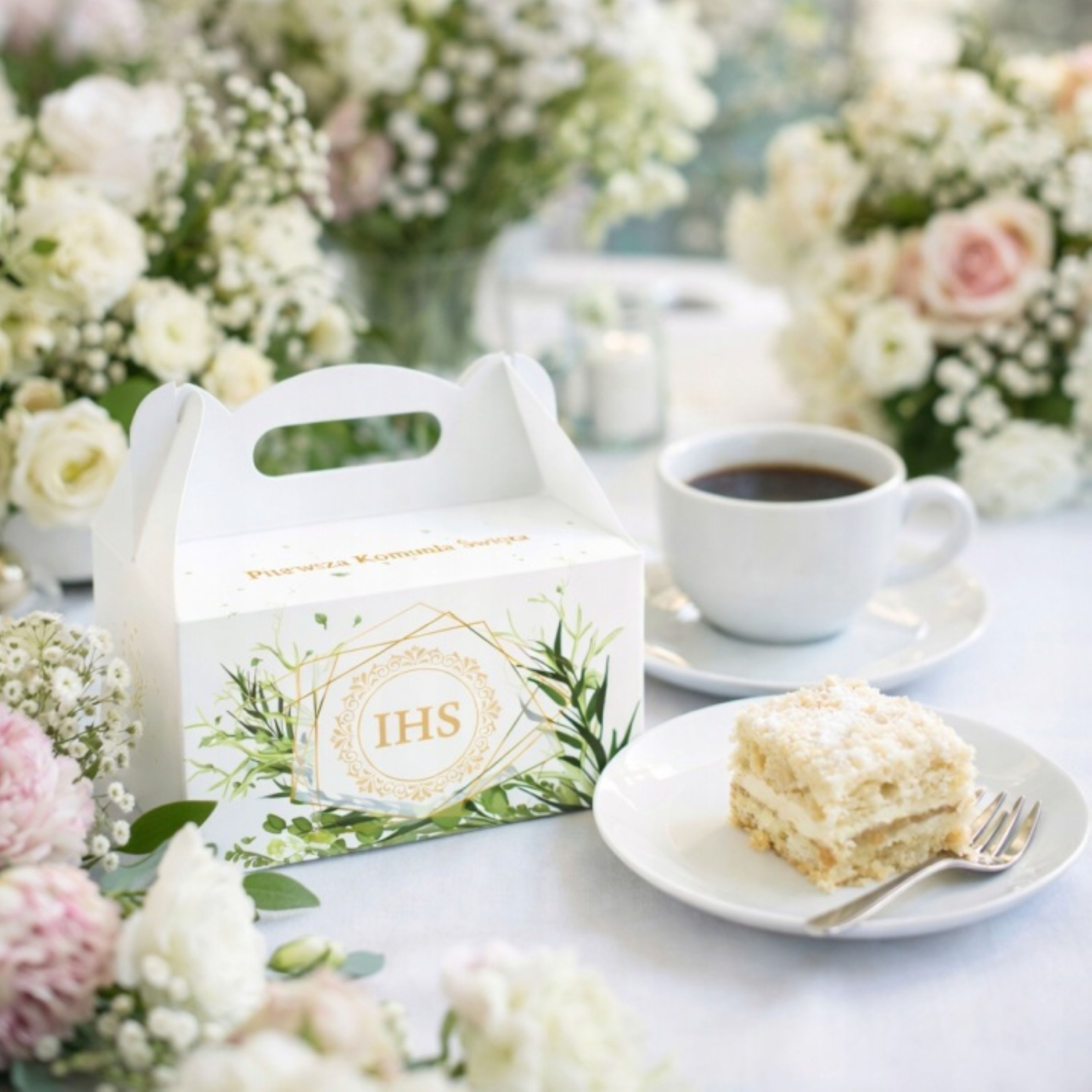 Festivalartikel Herzkuchenform Kuchenschachtel Kommunion IHS 10 Stk Premium stabil mit Griff, (1-tlg)