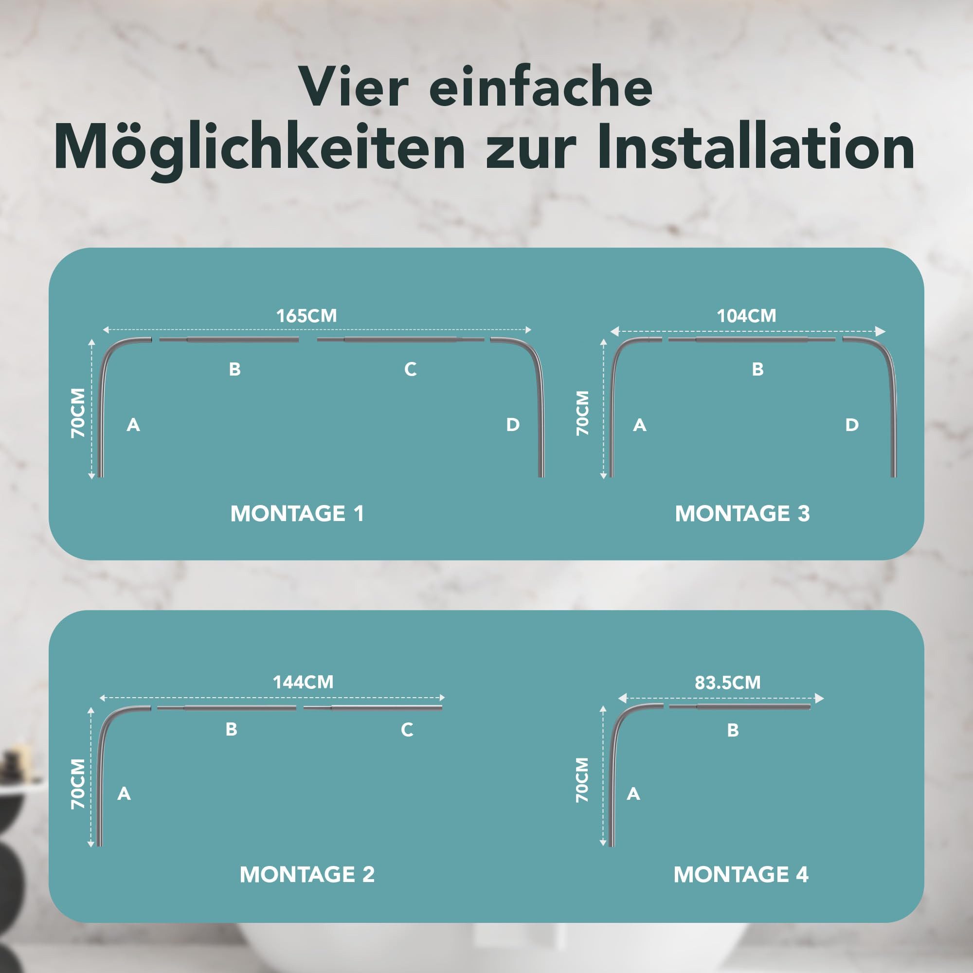 Erica Duschvorhangstange L-form & U-form - 4-in-1 für Badewanne oder Dusche günstig online kaufen