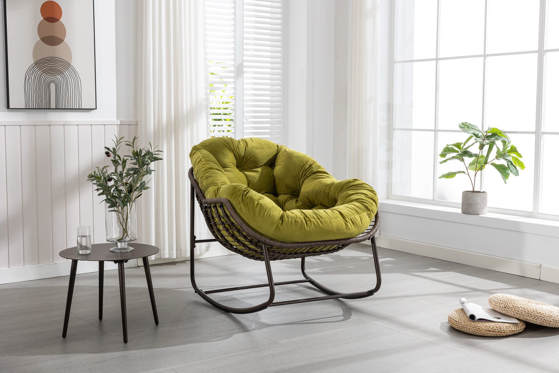 Odikalo Schaukelstuhl Chaiselongue Sonnenliege Gartenstühle Relaxsessel mit Kissen (Outdoor Rattan Polsterte Sitzschaukel mit Lehne für Vordereingang Wohnzimmer Patio Garten Übergroßes Design mit 113 kg Tragfähigkeit Robuster Stahlrahmen mit Pulverbeschichtung)