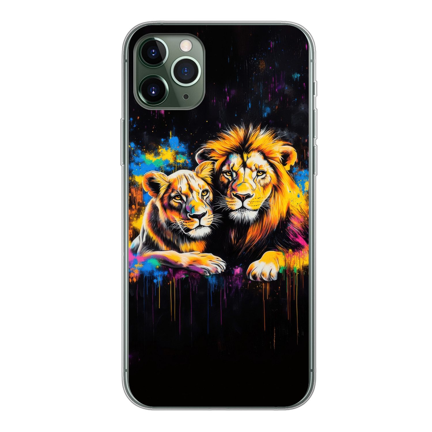 MuchoWow Handyhülle für Apple iPhone 11 Pro Max Löwen - Malerei - Farben, Smartphone-Bumper, Print, Handy Schutzhülle Dünn