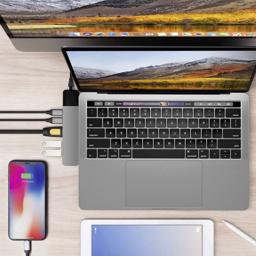 USB-C® Pro Hyper NET Laptop-Dockingstation 6-in-2 MacBook Power Grey, Delivery Hub