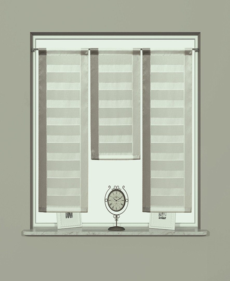 Scheibengardine Küchengardine Stangendurchzug Miniflächen Set Scheibengardine (3 EXPERIENCE, halbtransparent, St), Beige Scherli, 3er Organza, 3er Flächenvorhänge Set Grau 2222 Clever-Kauf-24 Bistrogardine