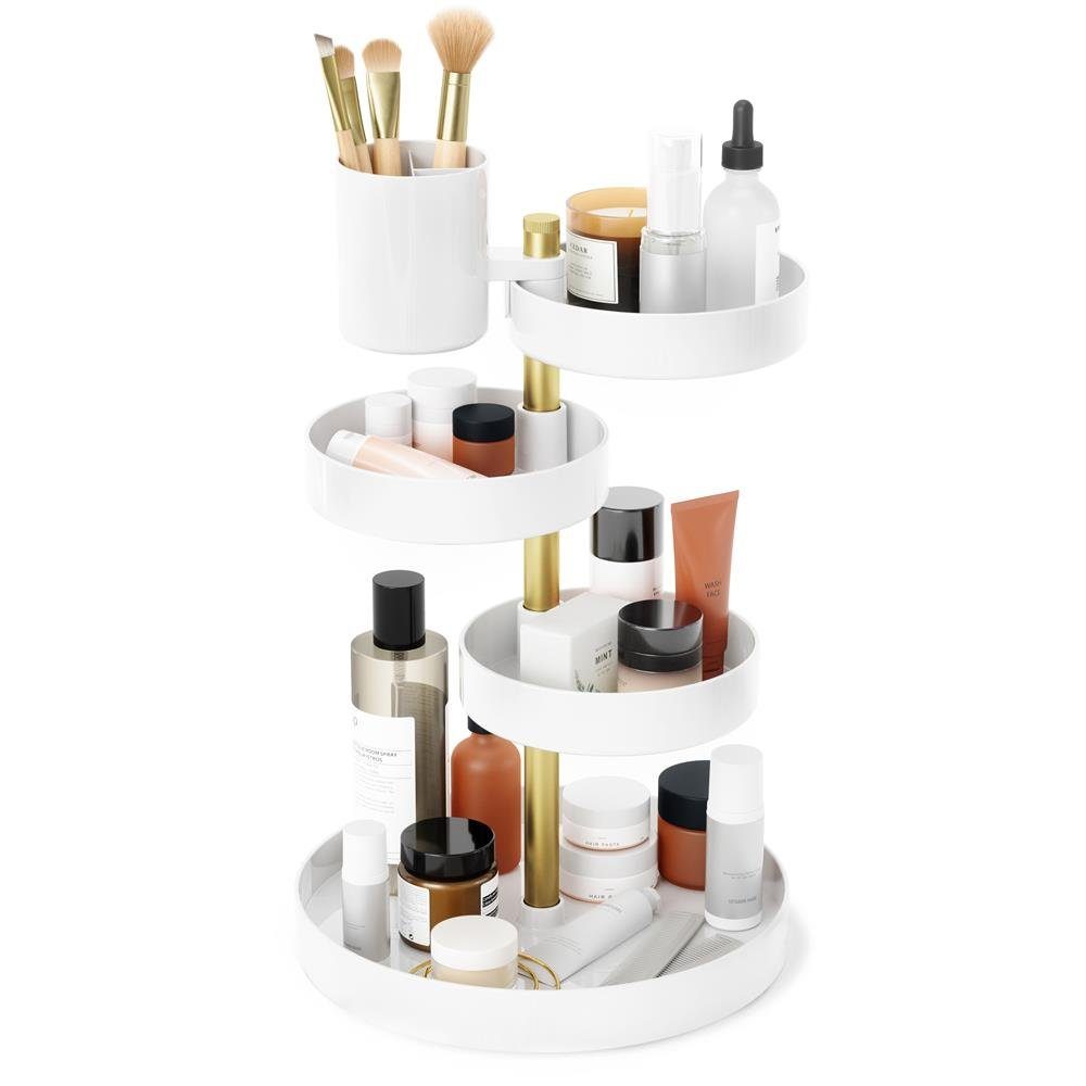 Umbra Make-Up Organizer Pirouette, mit drehbaren Fächern, Weiß/Messing, aus Kunststoff