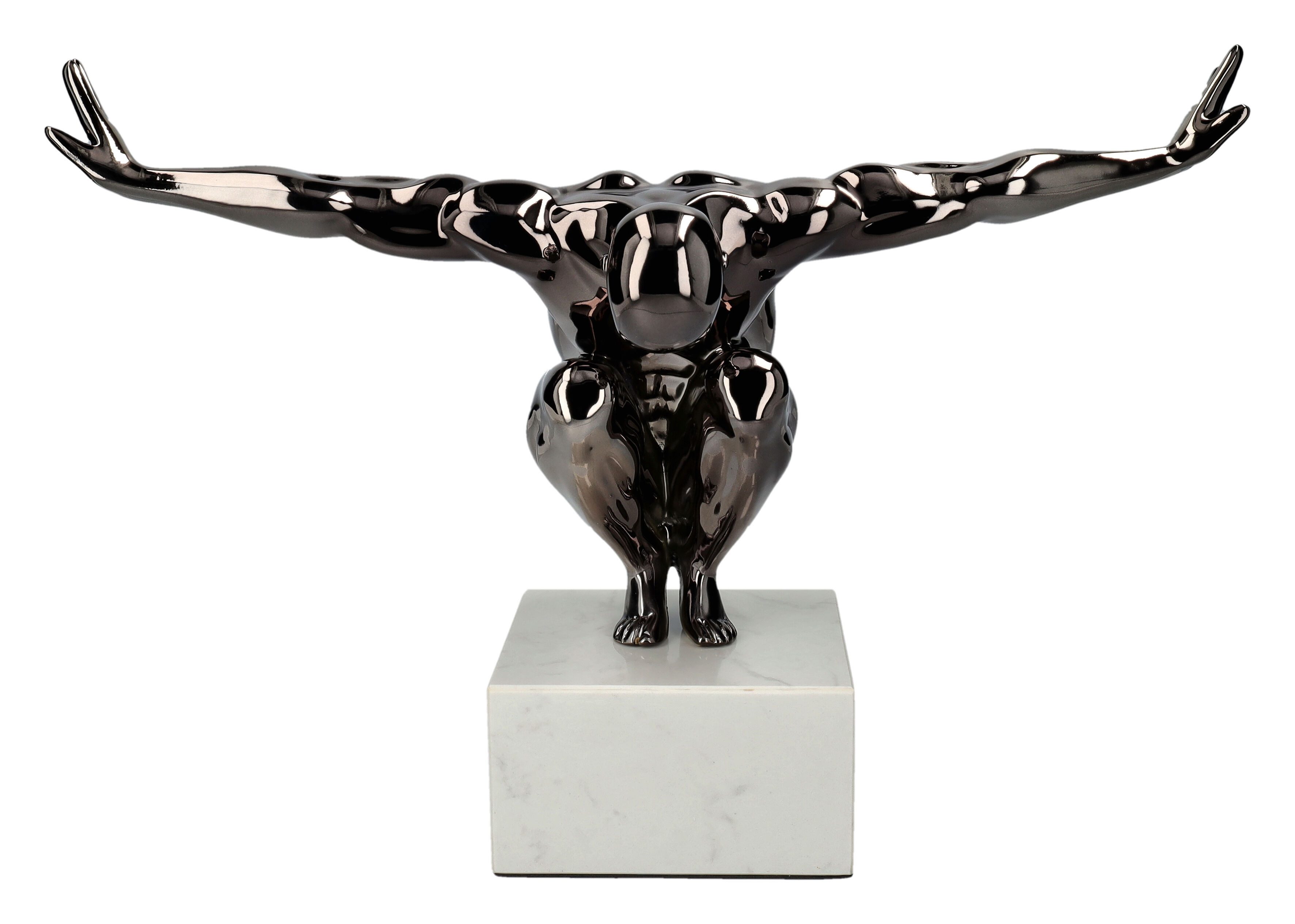 Figuren Shop GmbH Dekofigur Akt Figur Mann - Jumping Man Marmorsockel - männliche Dekofigur Deko
