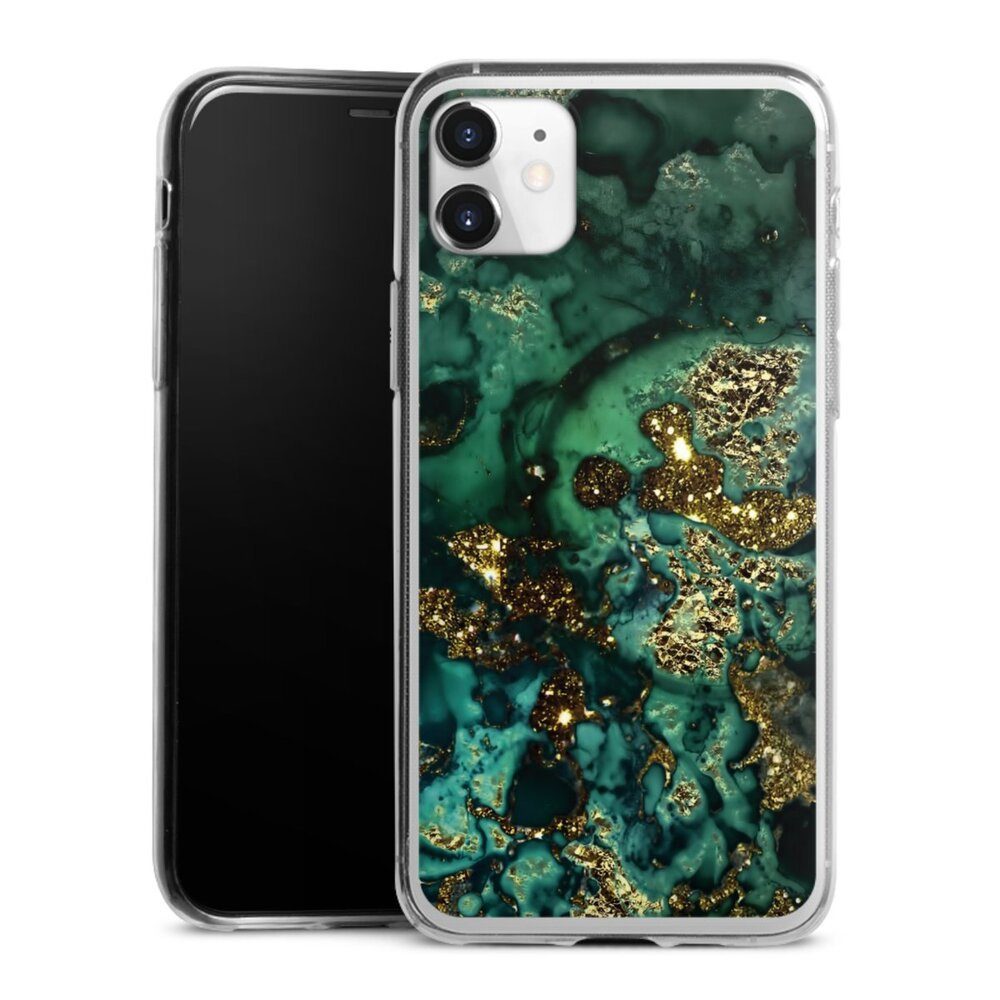 DeinDesign Handyhülle Marmor Glitzer Look Muster Cyan Glitter Marble Look, Apple iPhone 11 Slim Case Silikon Hülle Ultra Dünn Schutzhülle