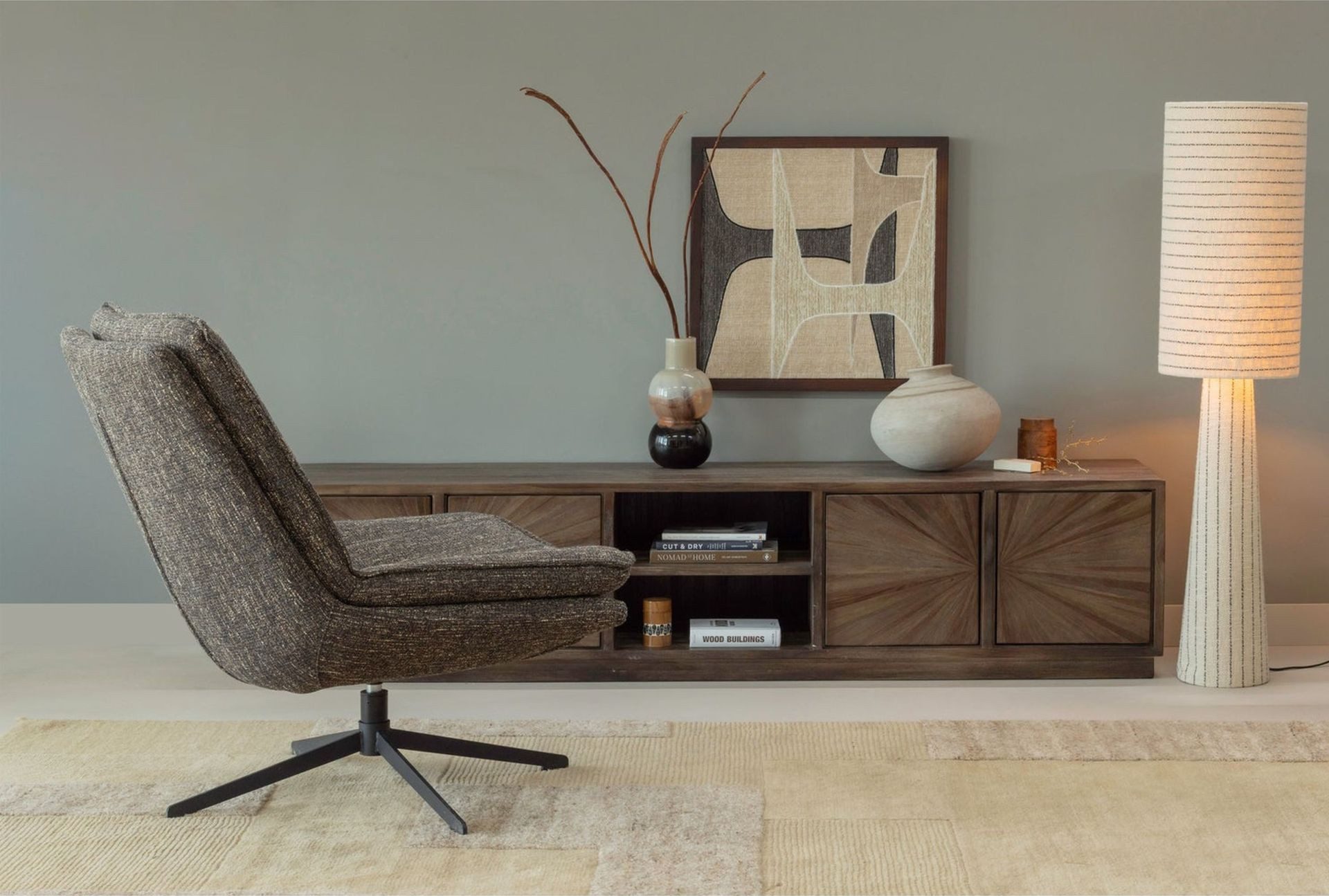 Vintagehaus Stehlampe Retro Loft Bouclé Stripes Natur 130 cm günstig online kaufen