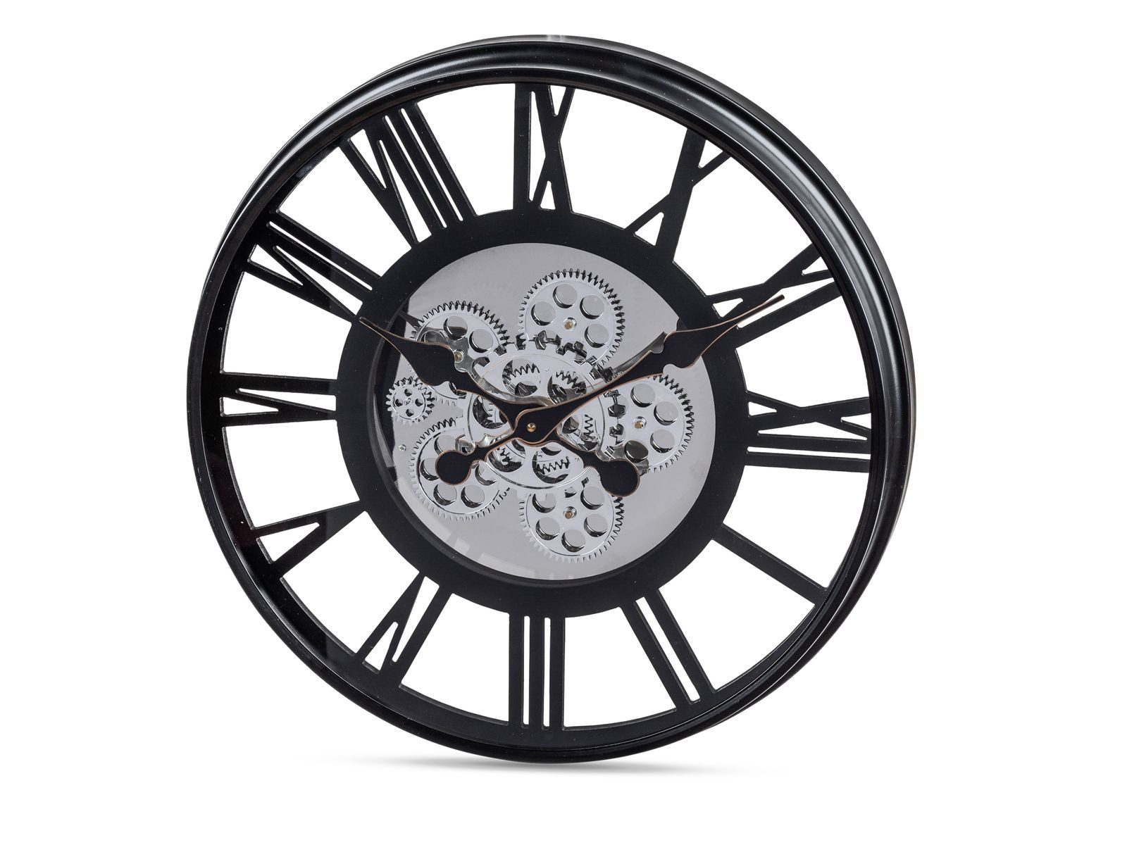 formano Wanduhr mit sichtbar bewegliche Zahnrädern Modern 54 cm Schwarz-Silber (Sichtbar bewegliche Zahnräder)