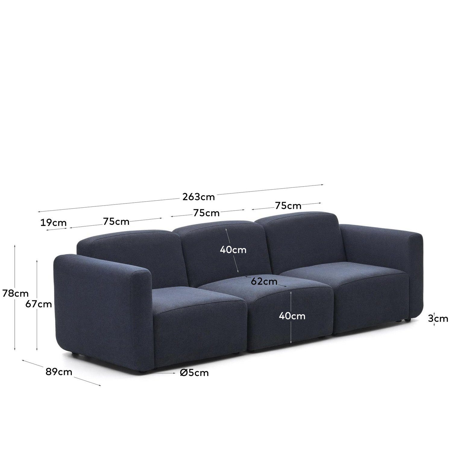 263 Sitzgelegenheit 89 Wohnzimmer cm x Natur24 x Neom Blau 78 3-Sitzer-Sofa Sofa