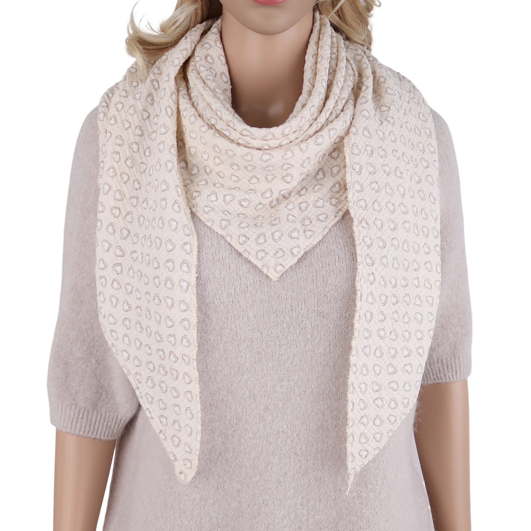 MIRROSI Dreieckstuch Aus Musellin Dreiecksschal ca.195x80 cm, Herz Print Made in Italy, (Leicht ideal für das ganze Jahr, 100% Baumwolle), in tollen Farben (Herzprint)