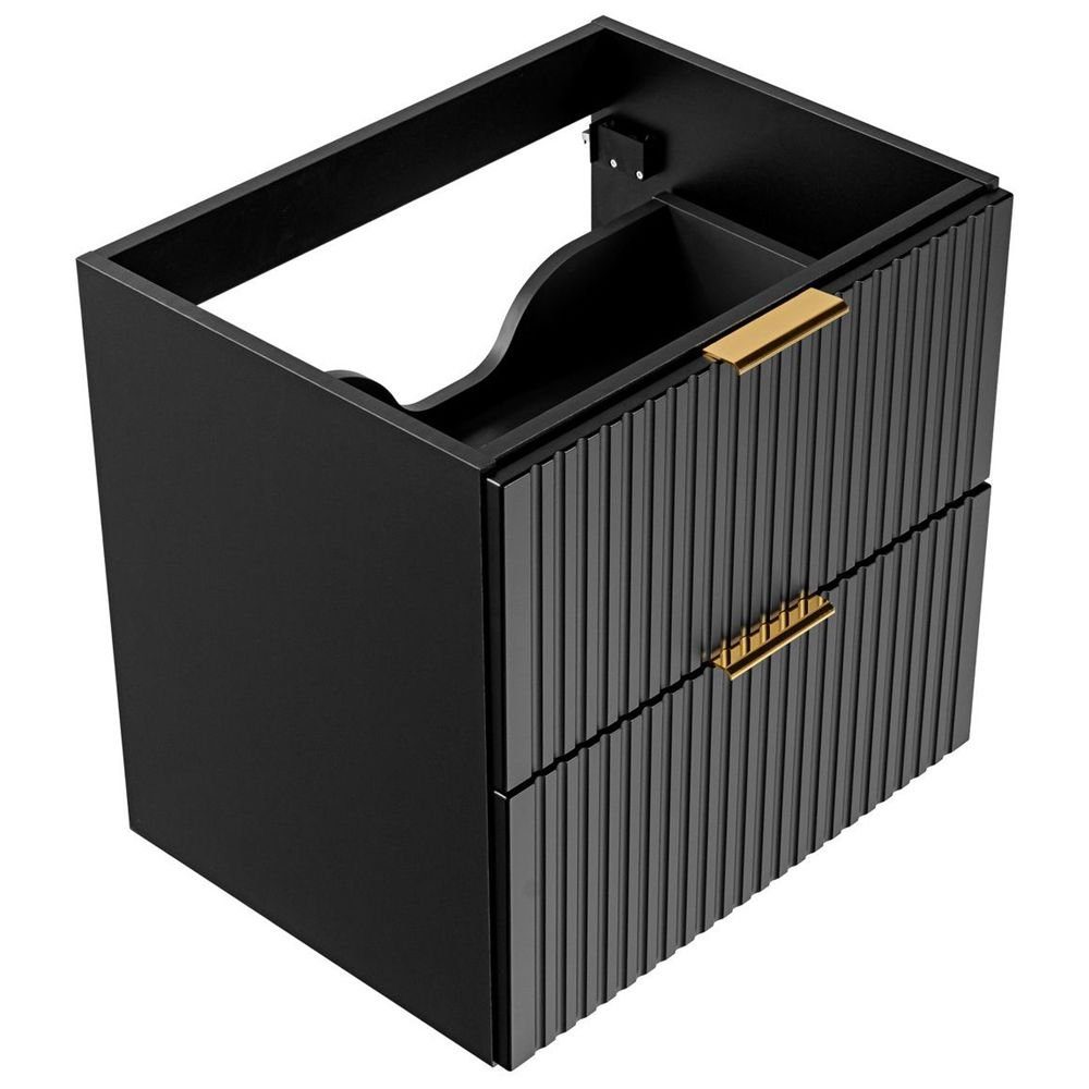 Lomadox Waschbeckenschrank ADELAIDE-56-BLACK schwarz mit gerilllter Front 60/57/46 cm