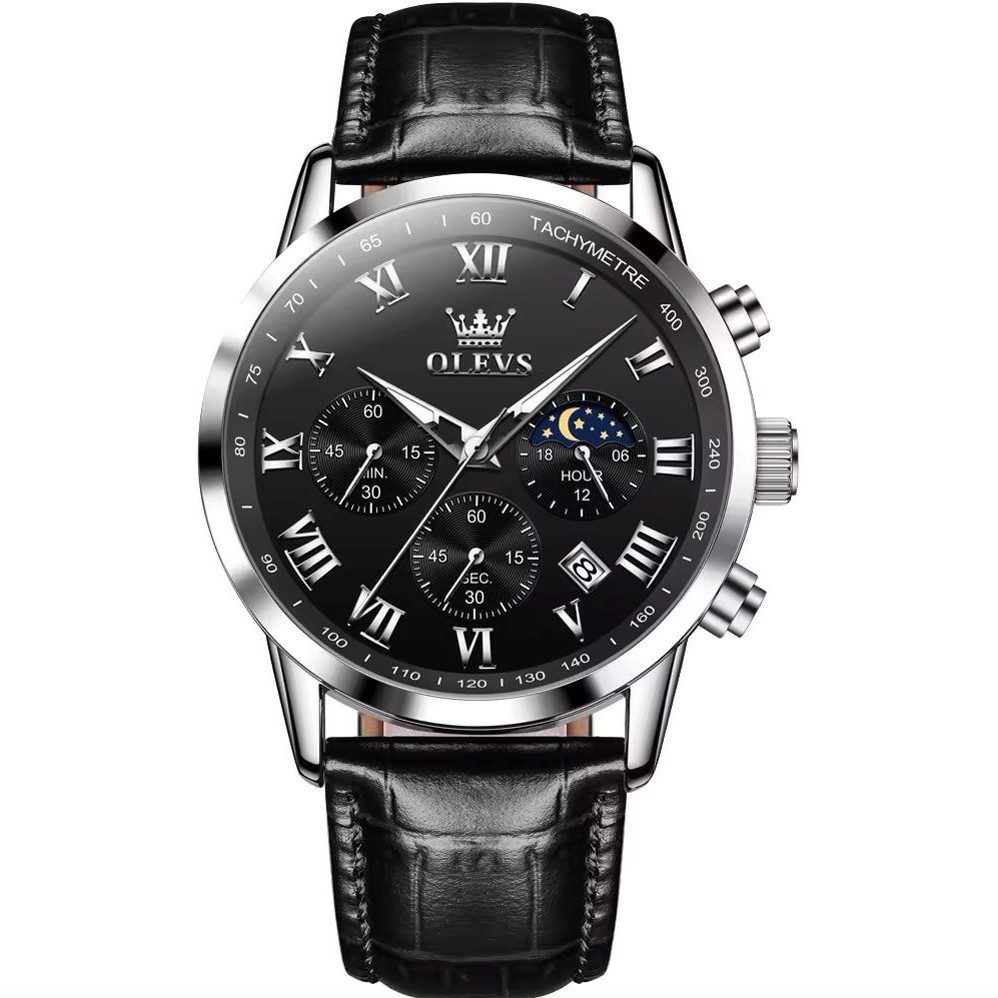 Tidy Quarzuhr Herrenuhr Chronograph mit Tag & Nacht Anzeige – Schwarz Leder günstig online kaufen