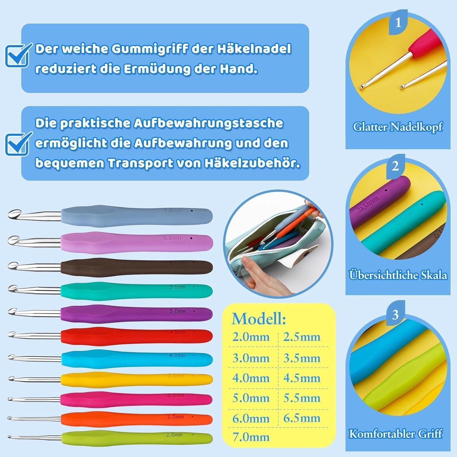 LuxusKollektion Häkelnadeln Häkelnadel Set 11 Größen 32 Stück Etui 2 mm 3 mm 4 mm 5 mm 6 mm 7 mm, 1 St. – Bild 3 von 5