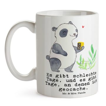 Mr. & Mrs. Panda Tasse Panda Geocaching - Weiß - Geschenk, Tasse, Kaffeetasse, Kaffeebecher, Keramik, Brillante Bedruckung