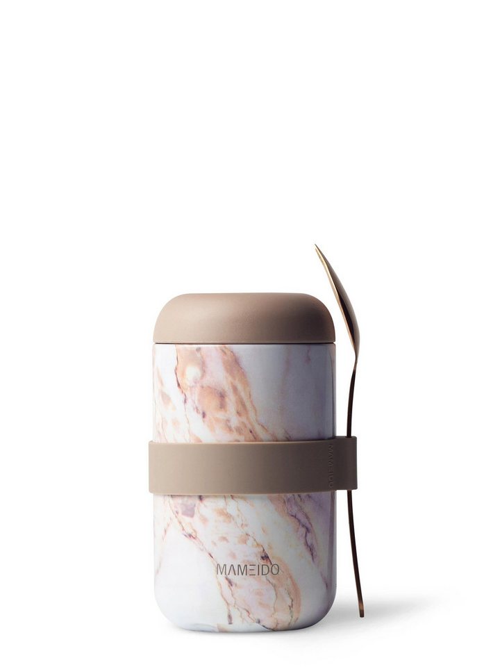 MAMEIDO Thermobehälter, Edelstahl, Kunststoff, Silikon, auslaufsicher mit Deckel und Gabel-Löffel-Besteck in 500 ml & 800 ml