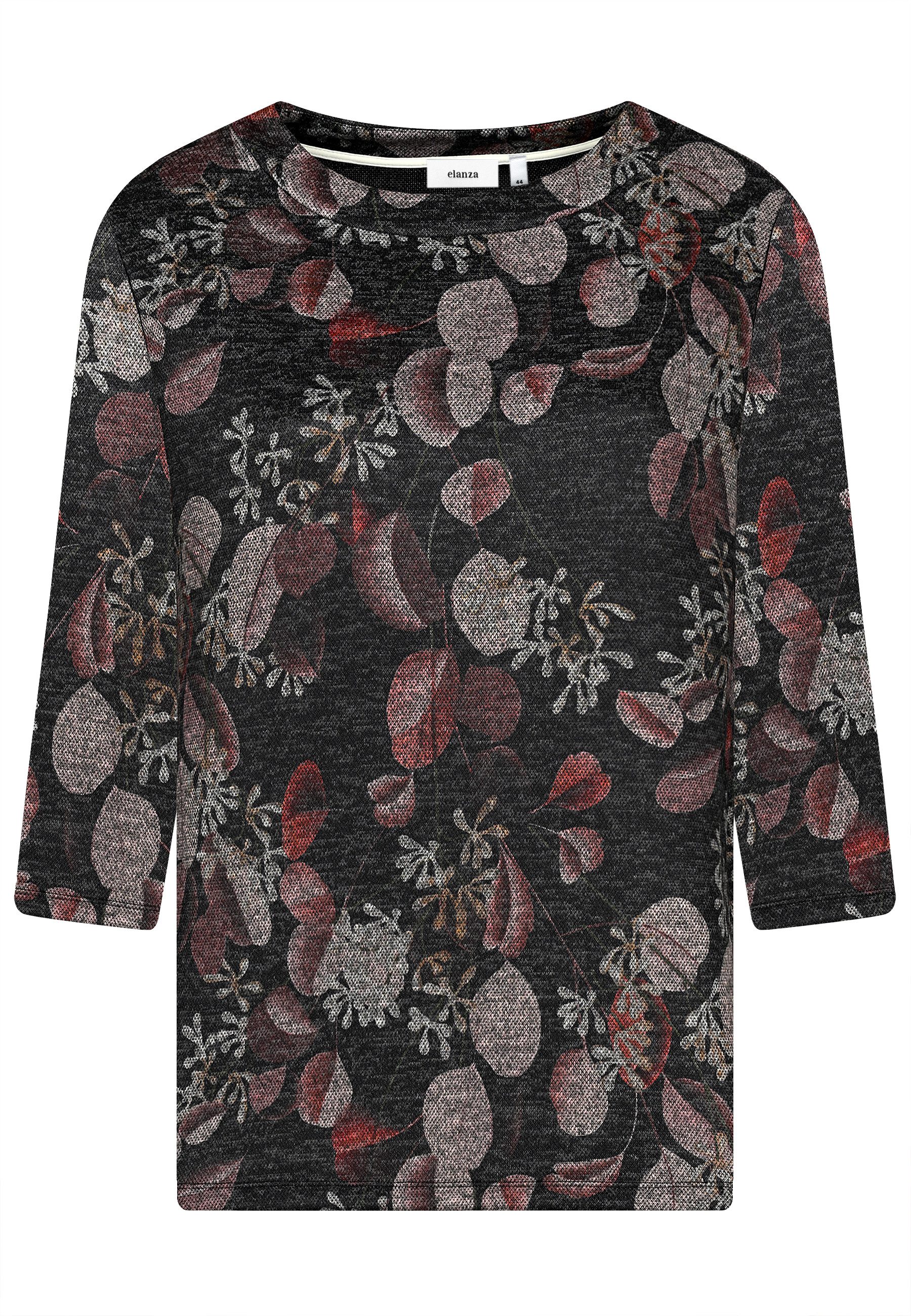 elanza T-Shirt Shirt mit Blätter-Print in Schwarz/Braun (1-tlg) günstig online kaufen