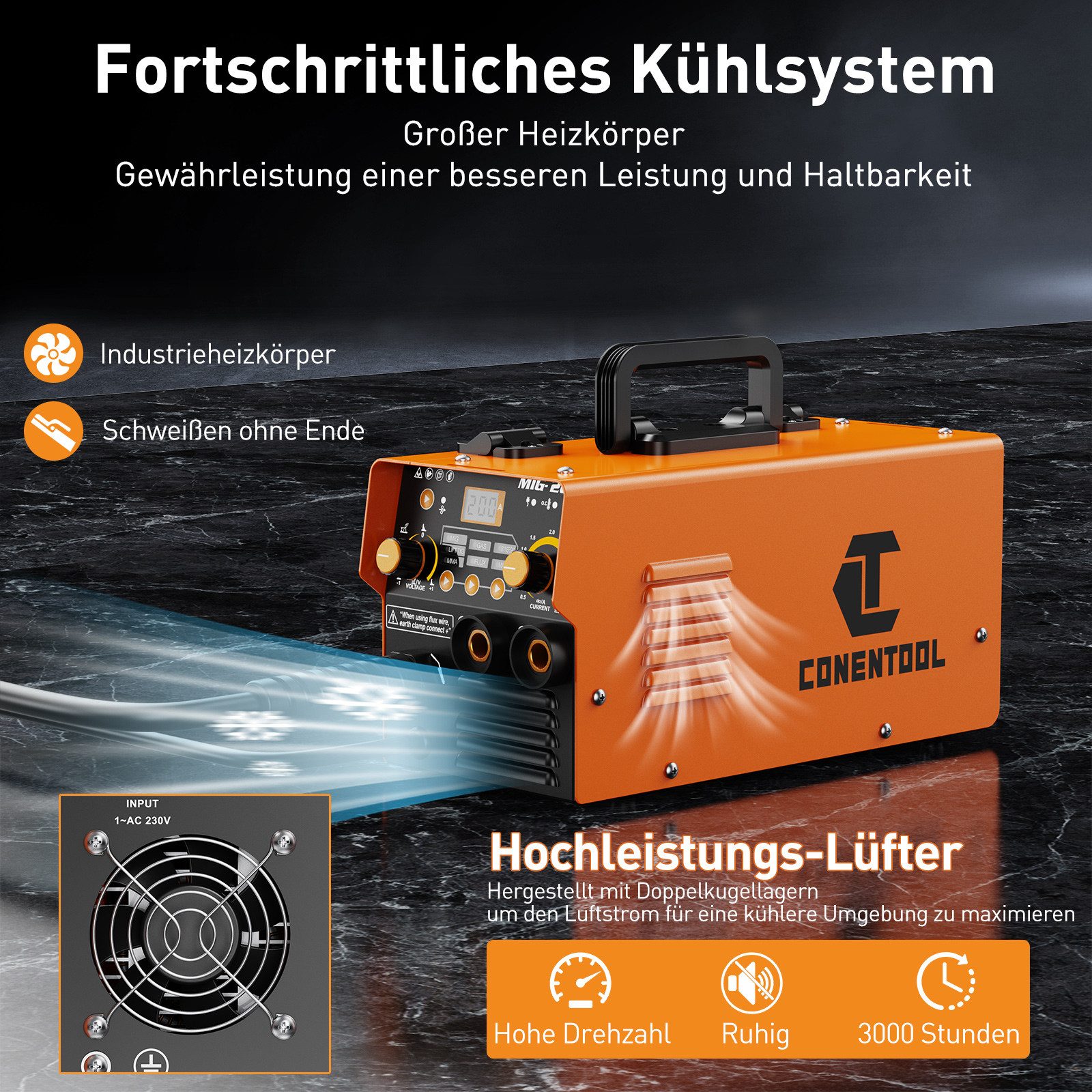 CONENTOOL Inverterschweißgerät 3 IN 1 Schweißgerät MIG/MMA/TIG, 20 - 200 A, 6-tlg. – Bild 2 von 5