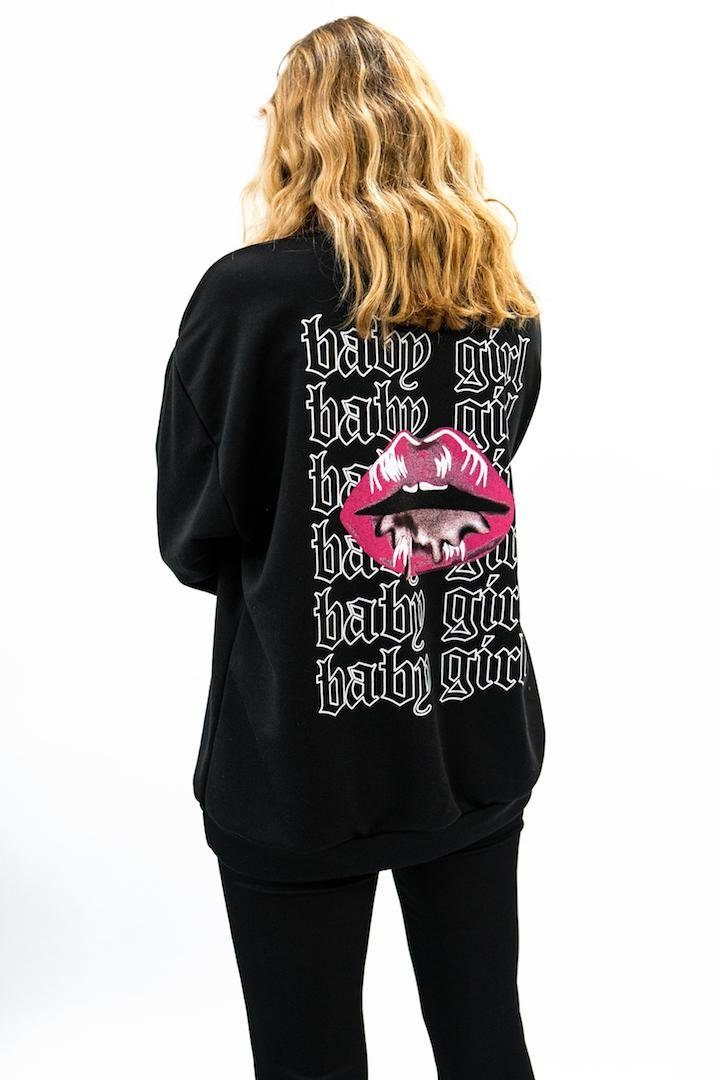 Worldclassca Sweatshirt Worldclassca Damen Oversized Sweatshirt Sweater Bedruckt Kiss Lips Langarmshirt Pullover Pulli Oberteil Freizeitshirt