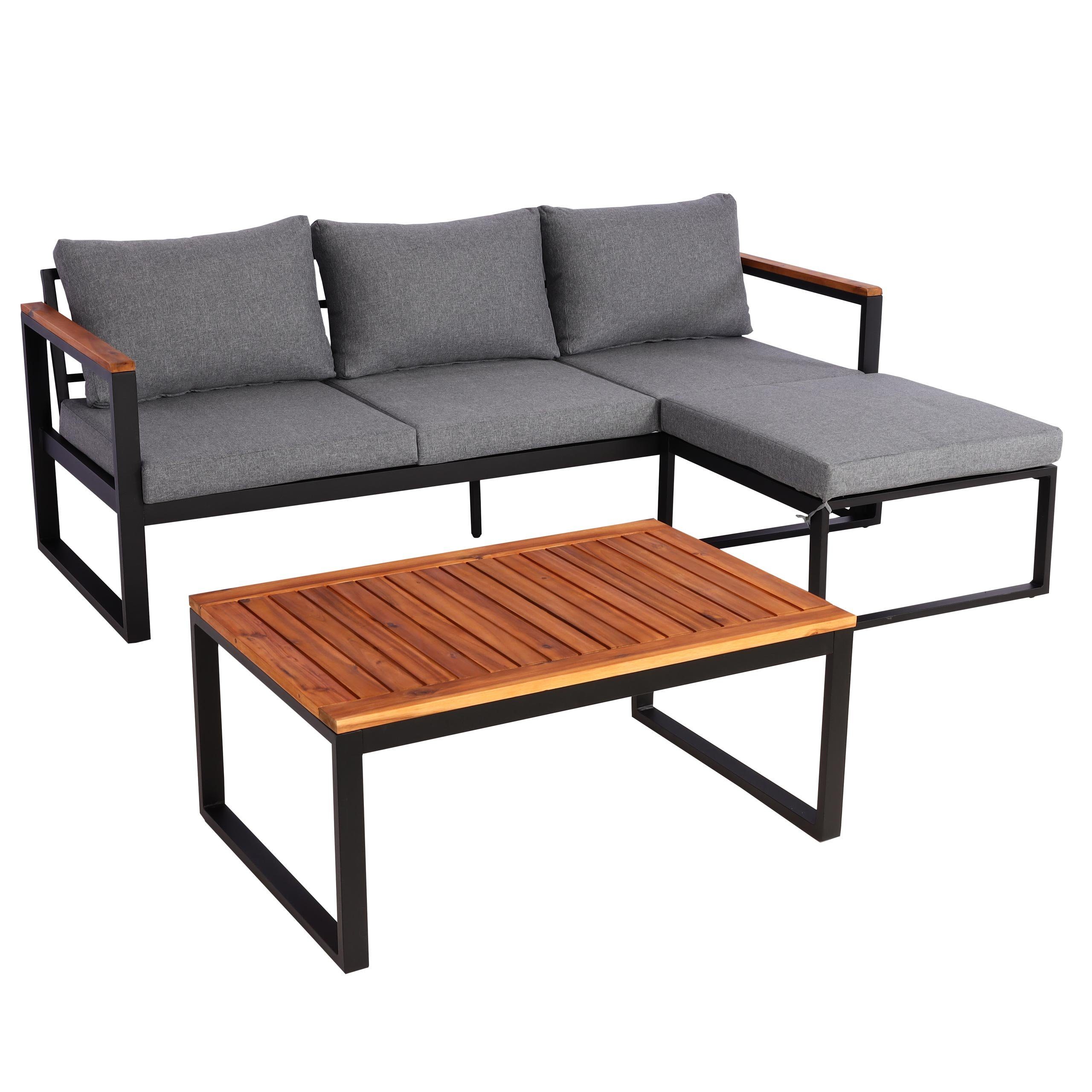 MCW Gartenlounge-Set MCW-L26b, (3-tlg), Inkl.Sitz- und Rückenpolster, Mit Schraubfüßen, Mit separater Ottomane