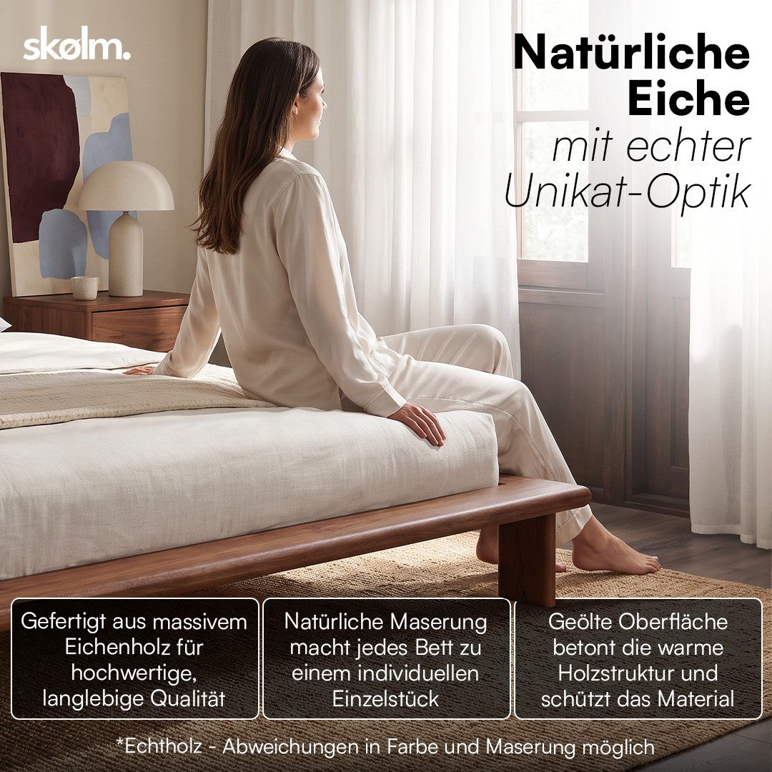 skølm Futonbett Skald aus Massivholz Eiche, Holzbett 25 cm hoch (Walnussoptik, 180x200 cm), Massivholzbett lackiert, Doppelbett in 120/140/160x200 cm verfügbar – Bild 3 von 5