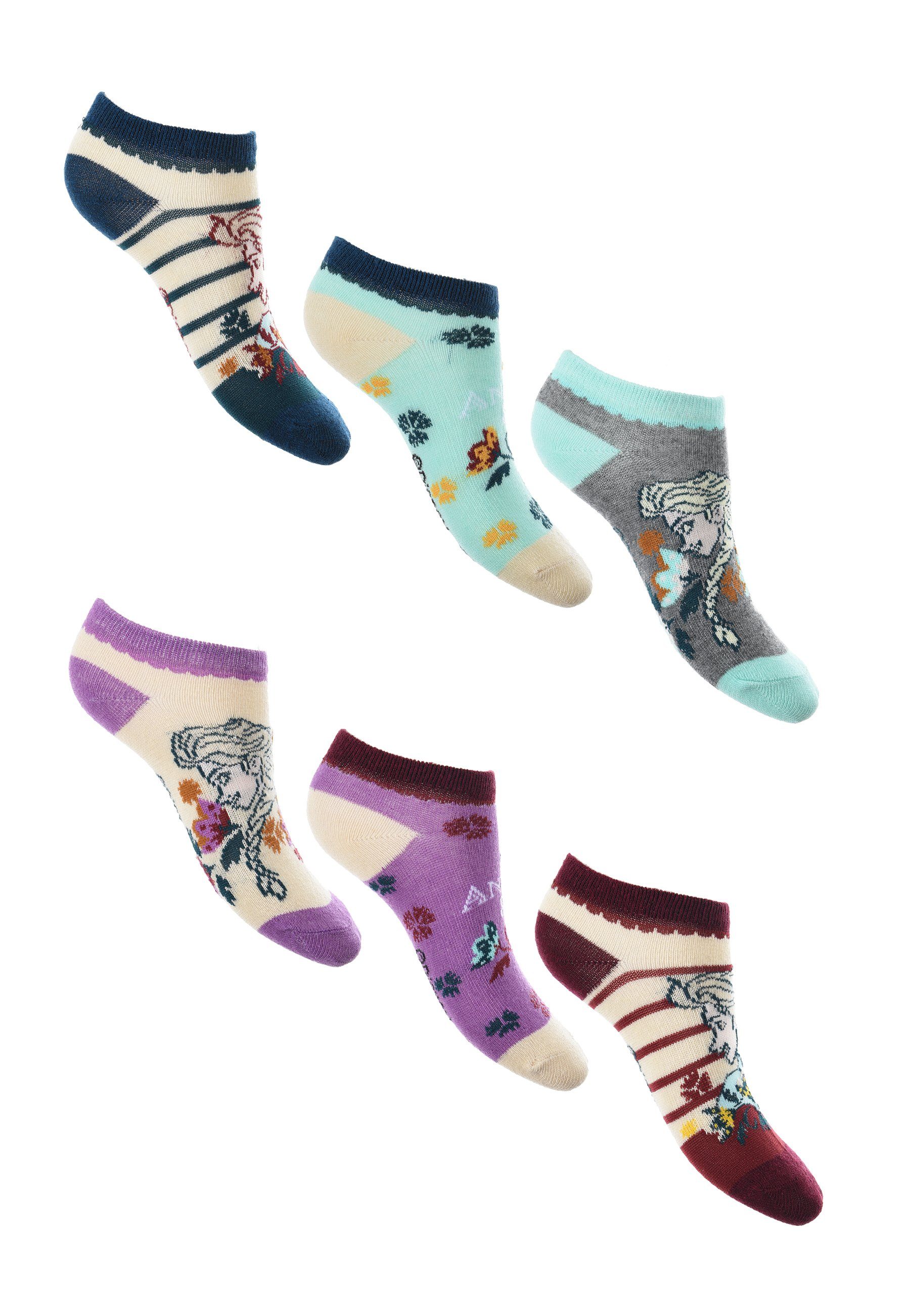 Disney Frozen Sneakersocken Kinder Mädchen Sneaker Strümpfe Socken (6-Paar)
