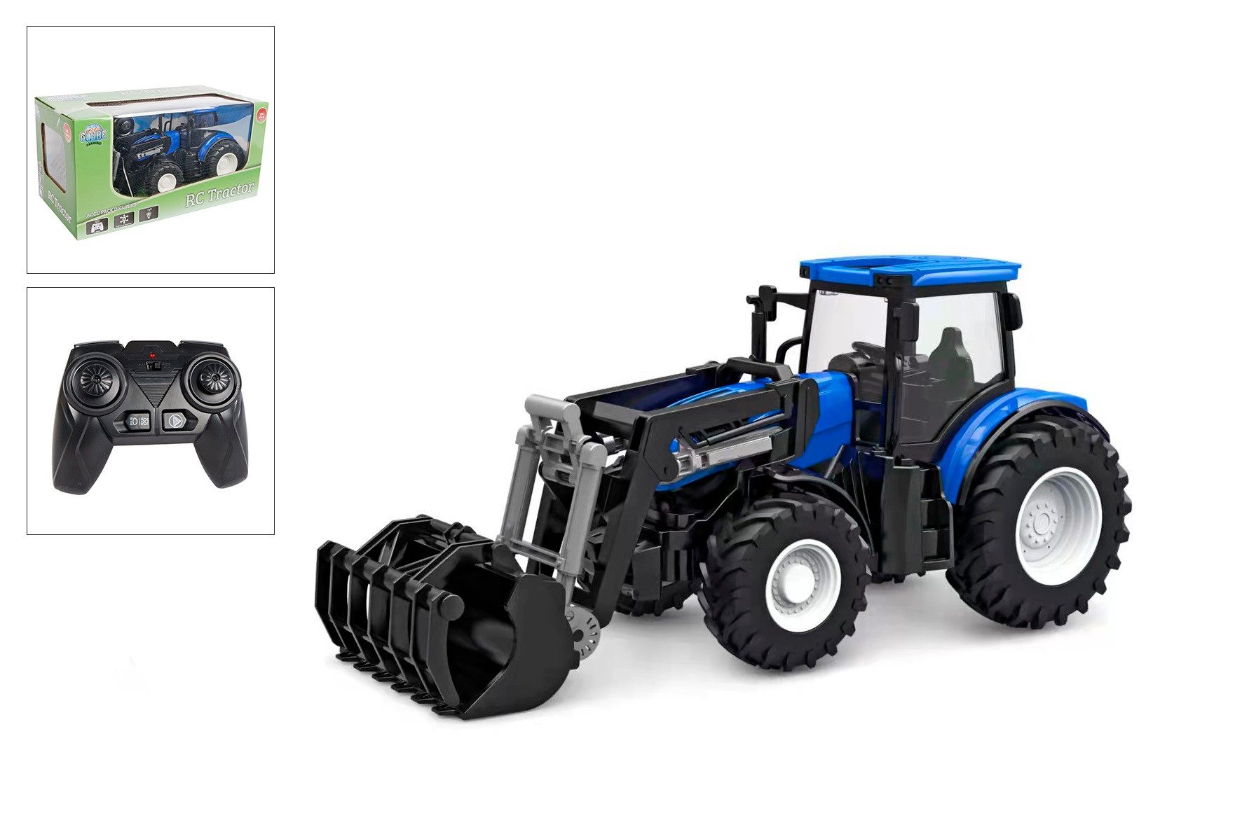Kids Globe Tretfahrzeug Kids Globe RC Traktor 2.4GHZ mit Licht und Frontlader 27cm blau