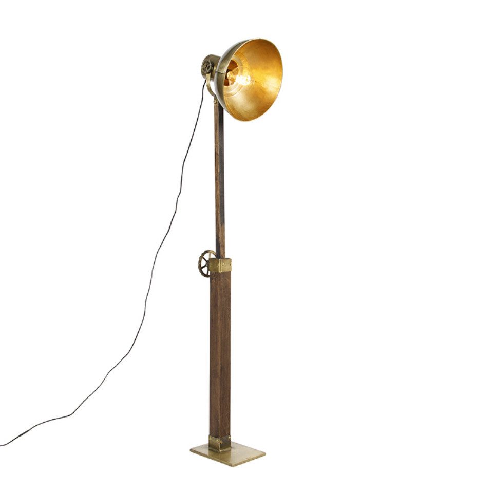 Qazqa Stehlampe Mangoes, ohne Leuchtmittel, E27, Bronze, Industrie, Holz, 1 günstig online kaufen