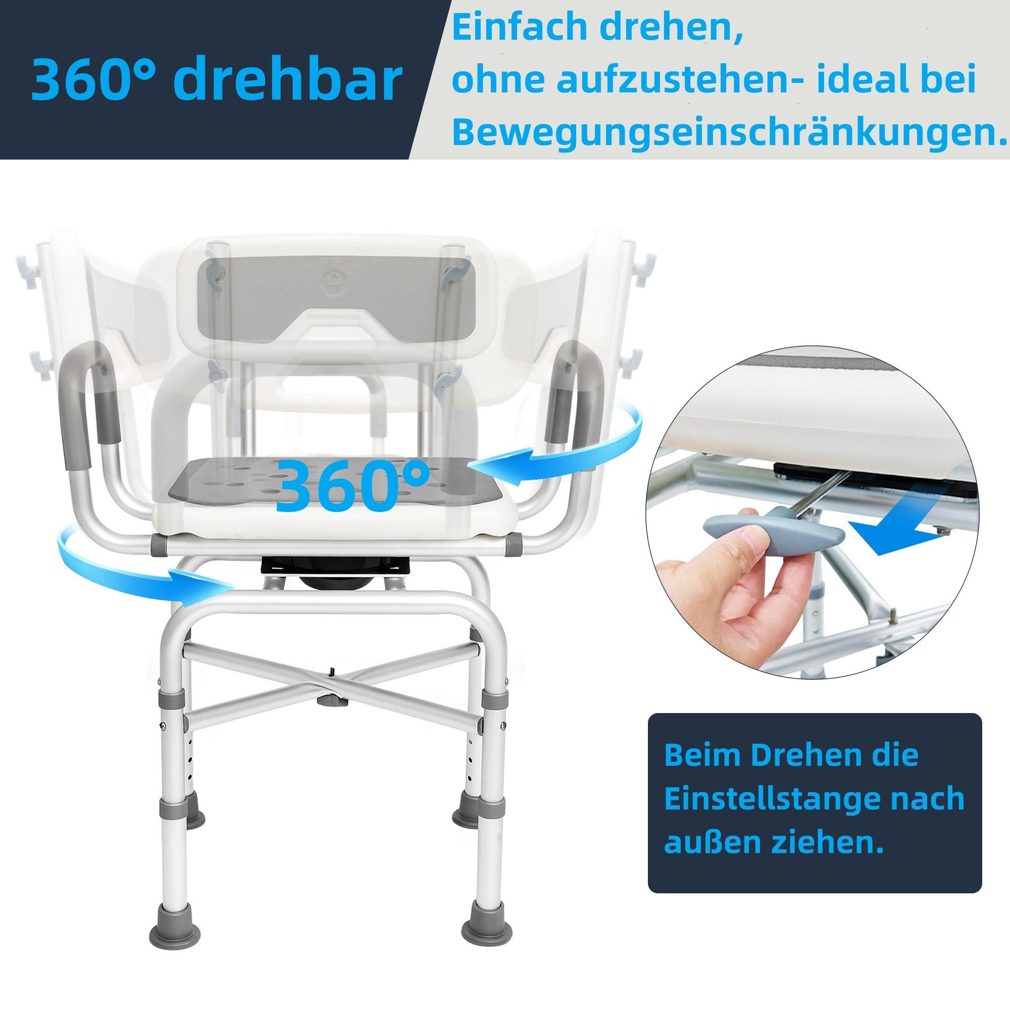 SEHAUSEU Dusch- und Badhocker 360°drehbar, höhenverstellbar, mit Lehne, Belastbarkeit maximal 150 kg