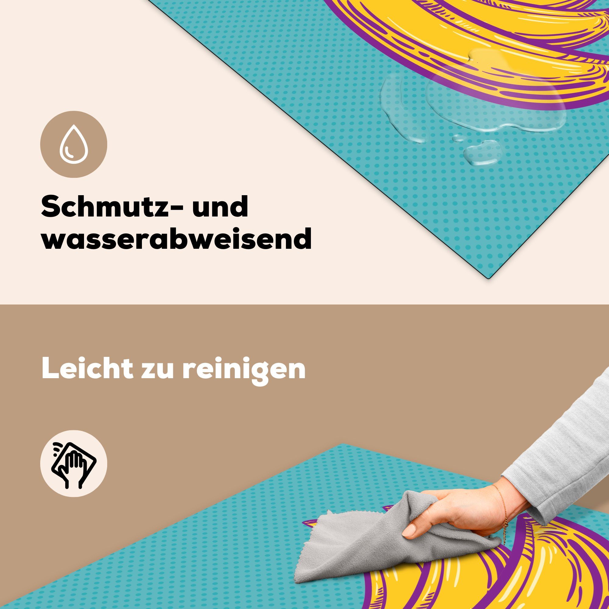 Arbeitsplatte für Herdblende-/Abdeckplatte Abstrakte 78x78 tlg), cm, Vinyl, küche Bananen, Ceranfeldabdeckung, (1 MuchoWow