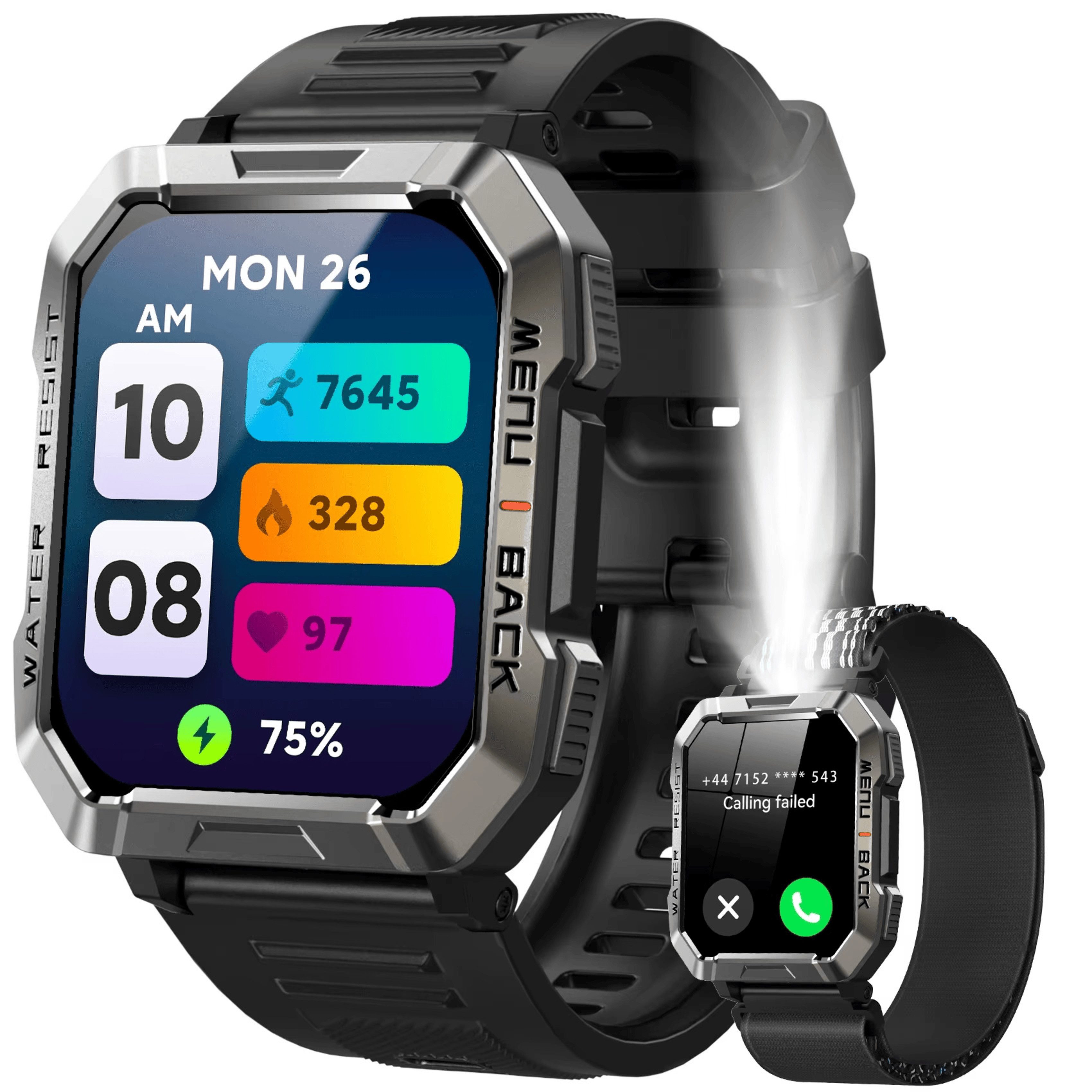 Nagham Ghazal Aswad Smartwatch Herren HD Outdoor Bluetooth Anruf Wasserdicht Sport 2025 Smartwatch, Bluetooth Anruf Wasserdicht IP68 Großes Display