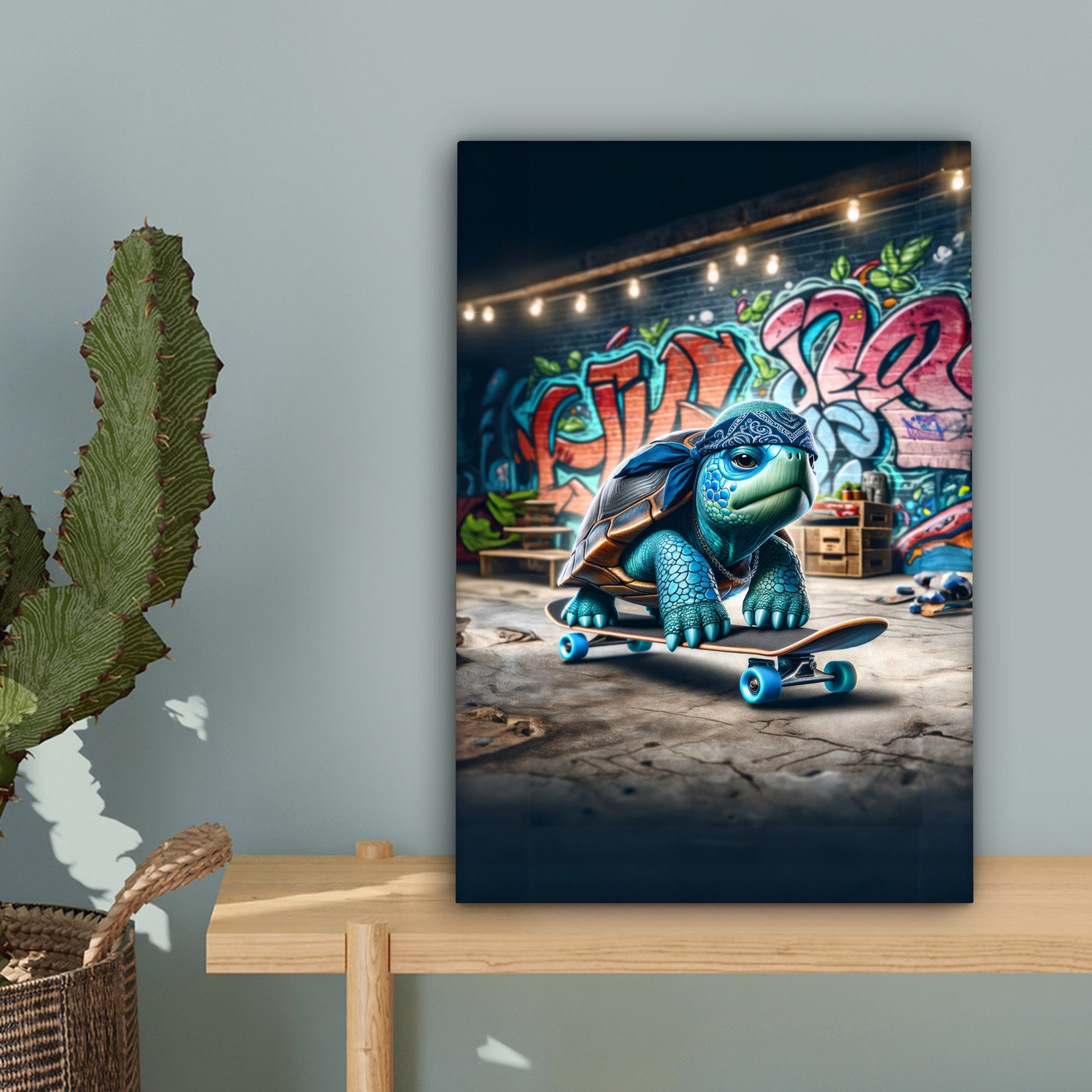 OneMillionCanvasses® Leinwandbild Schildkröte - Graffiti - Skateboard - Jungen, Fotodruck (1 St), Teenager Zimmer Bild, Jugendzimmer Deko, Kinder Wanddeko, 20x3 – Bild 3 von 5