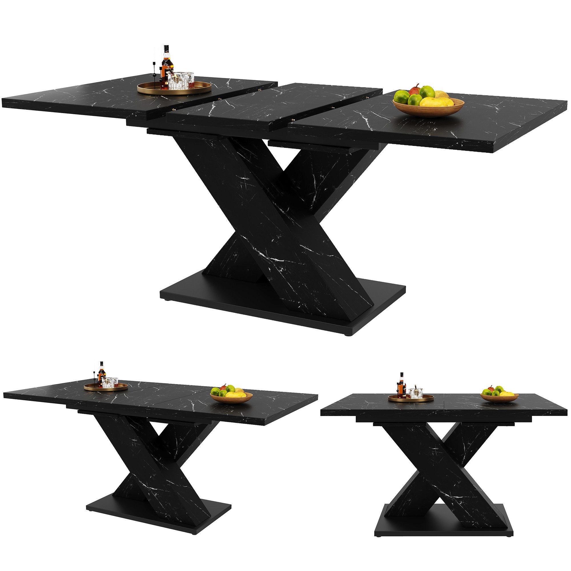 MODFU Esstisch Teleskoptisch,Moderne Esstisch,Ausziehbar,Esszimmer-Set (mit moderner X-Design, 1-St., 119(158.5)*80*75cm(L x B x H)