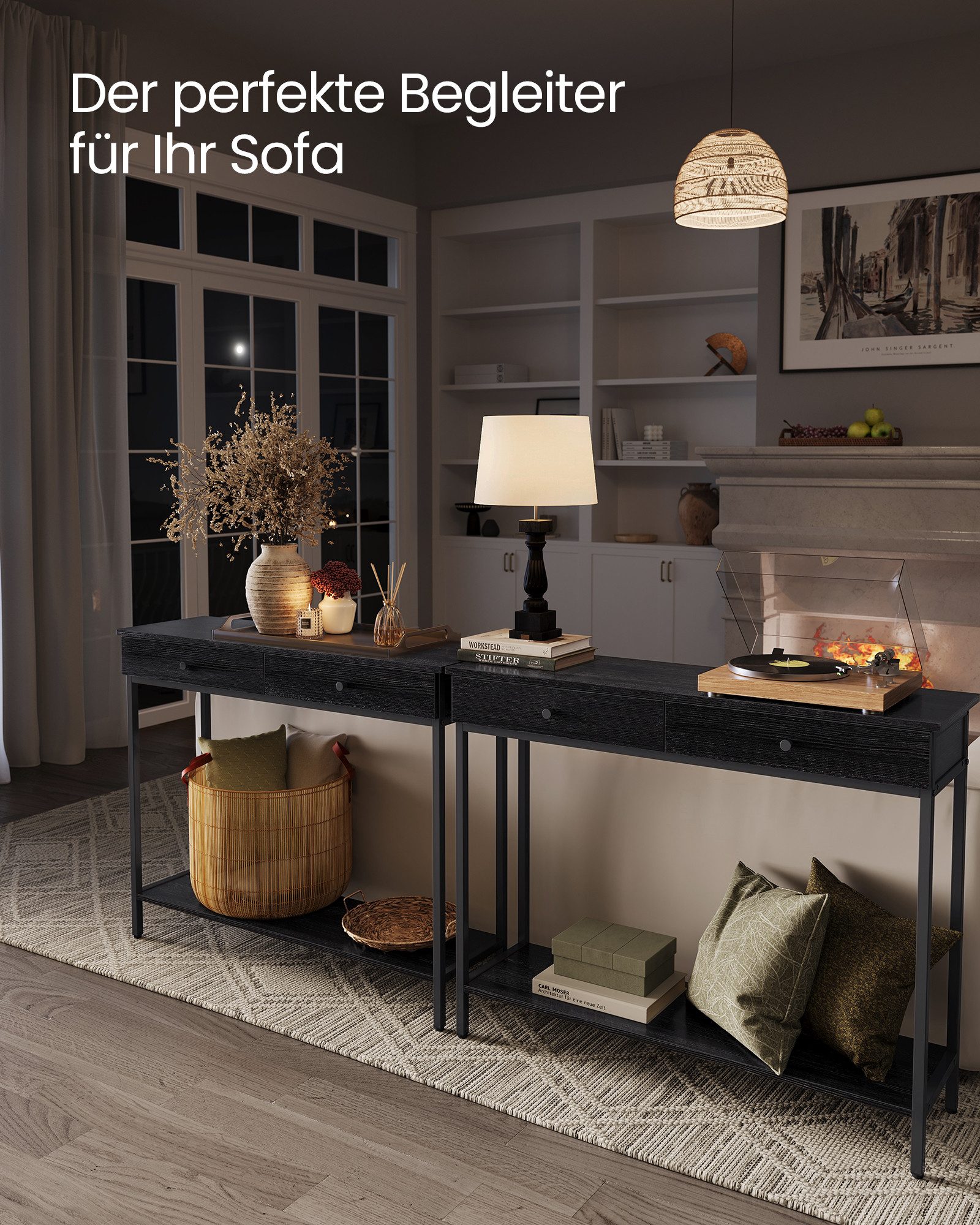 VASAGLE Konsolentisch, Flurtisch, Beistelltisch, Sofatisch mit 2 Schubladen, robust