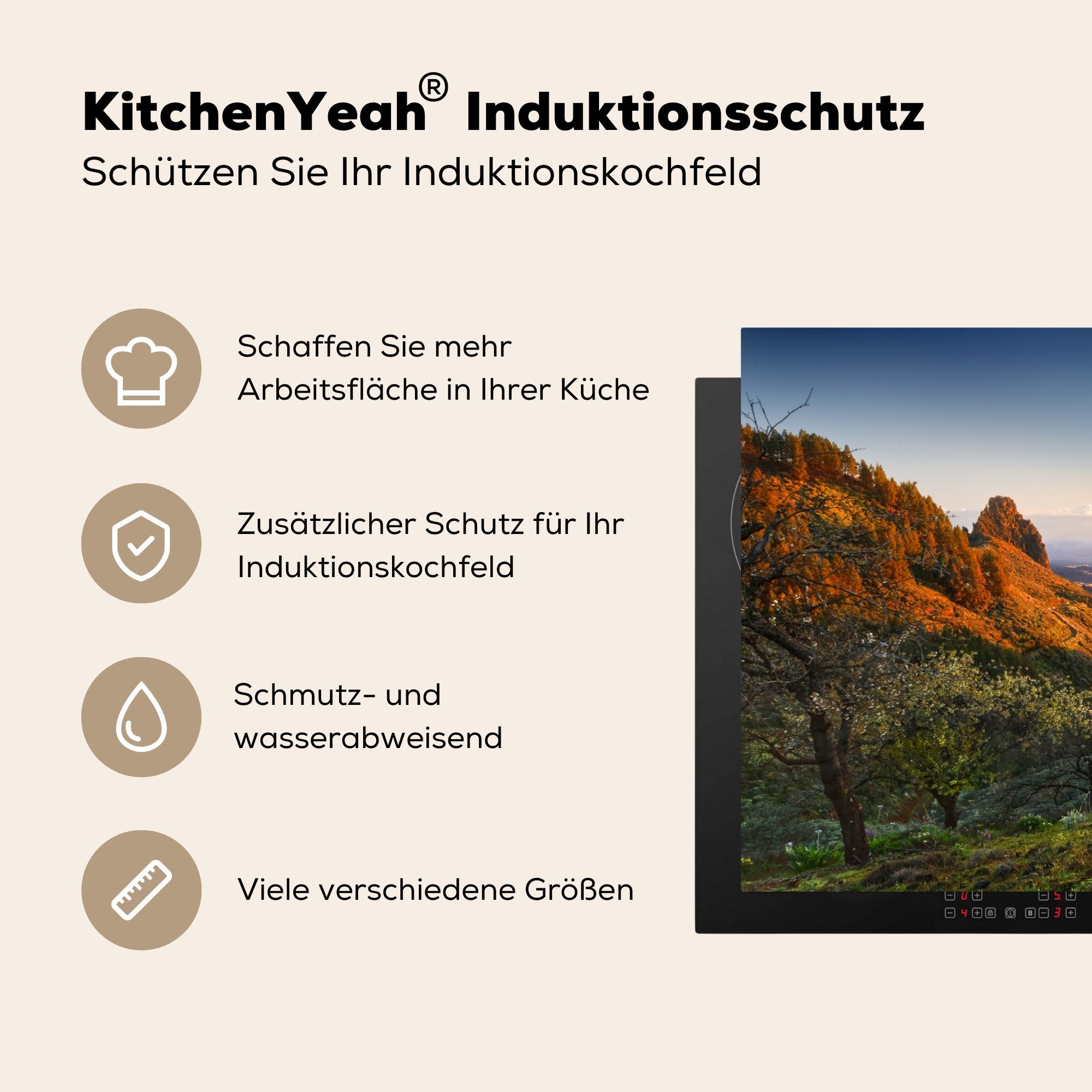 MuchoWow Herdblende-/Abdeckplatte (1 tlg), Canaria, von Schutz 81x52 Berglandschaft Ceranfeldabdeckung für die cm, Vinyl, küche, Die Gran Induktionskochfeld