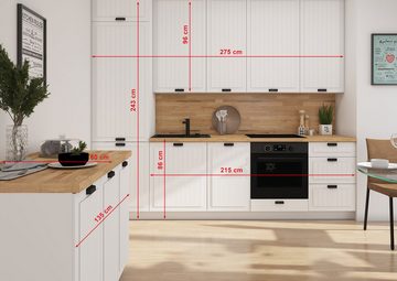 Feldmann-Wohnen Küchenzeile Livorno, 275+135x59x243cm weiß / verkehrschweiß matt, mit Nebenschränken
