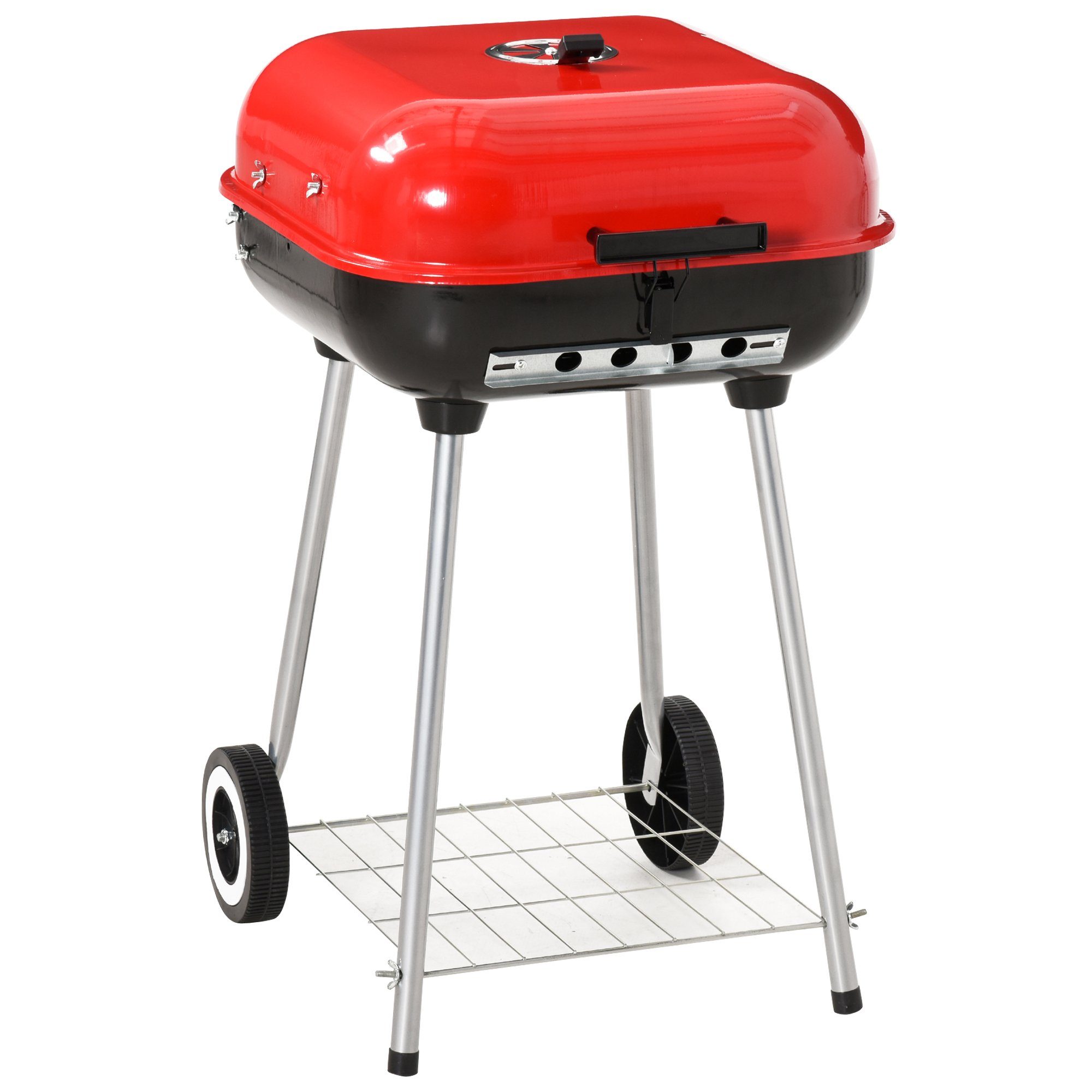 Outsunny Holzkohlegrill Grillwagen mit Deckel