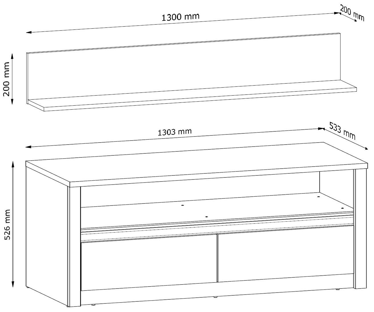 Feldmann-Wohnen Wohnwand Montana, (6-teiliges Wohnzimmer-Set, 6-St., moderne Holzoptik, Griffmulden), Eiche Lefkas grau