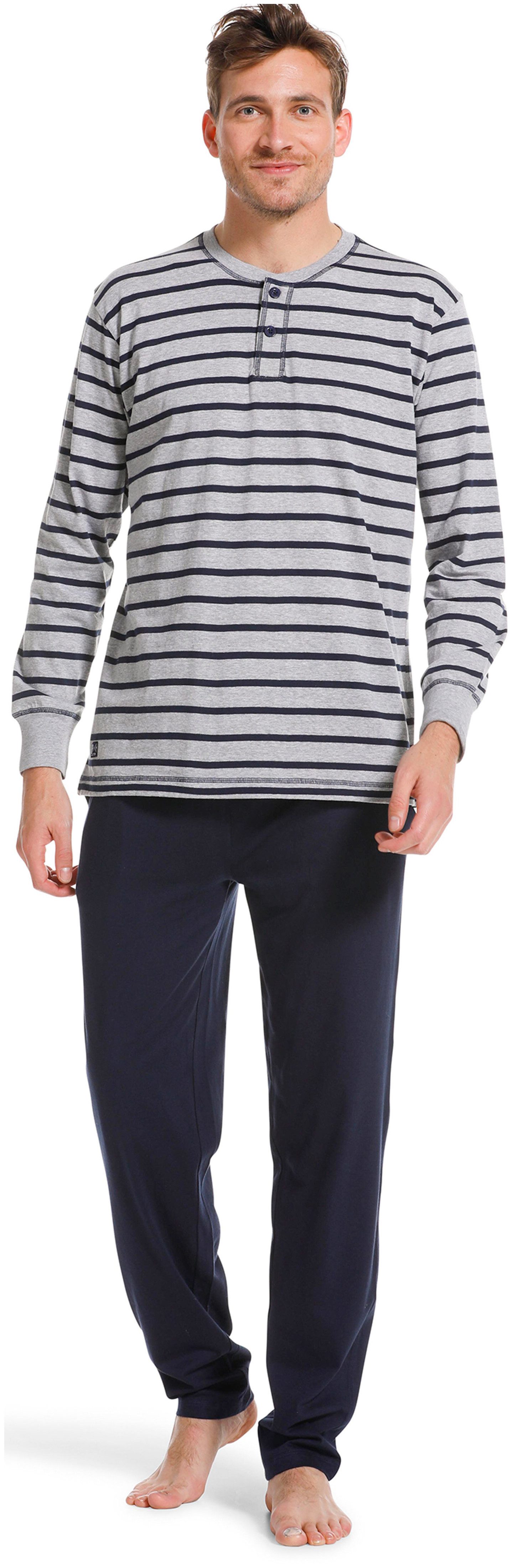 Pastunette Schlafanzug Herren Schlafanzug lang (2 tlg) Knopfleiste