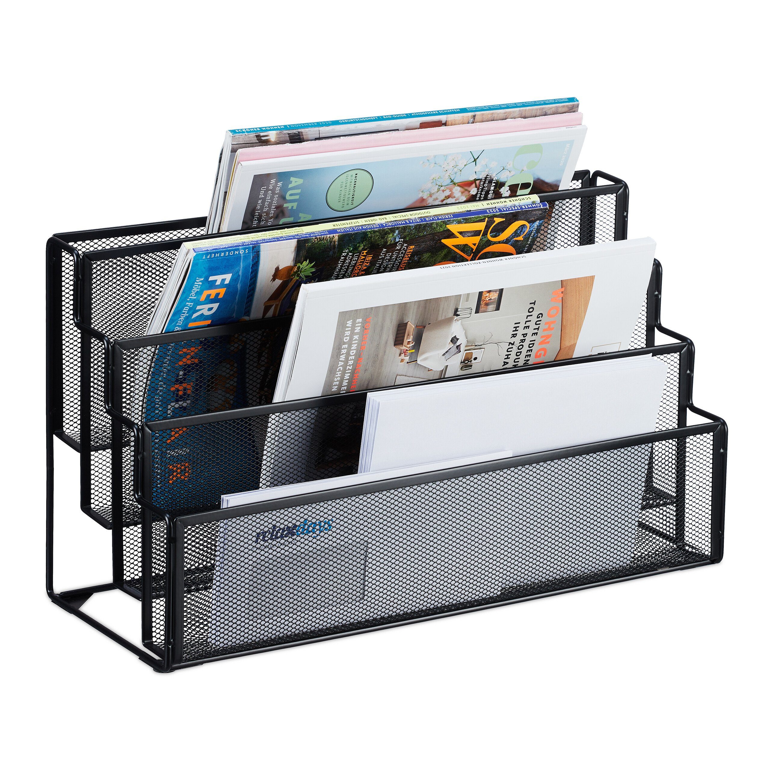 relaxdays Zeitungsständer Zeitschriftenhalter Metall 4 Fächer, günstig online kaufen