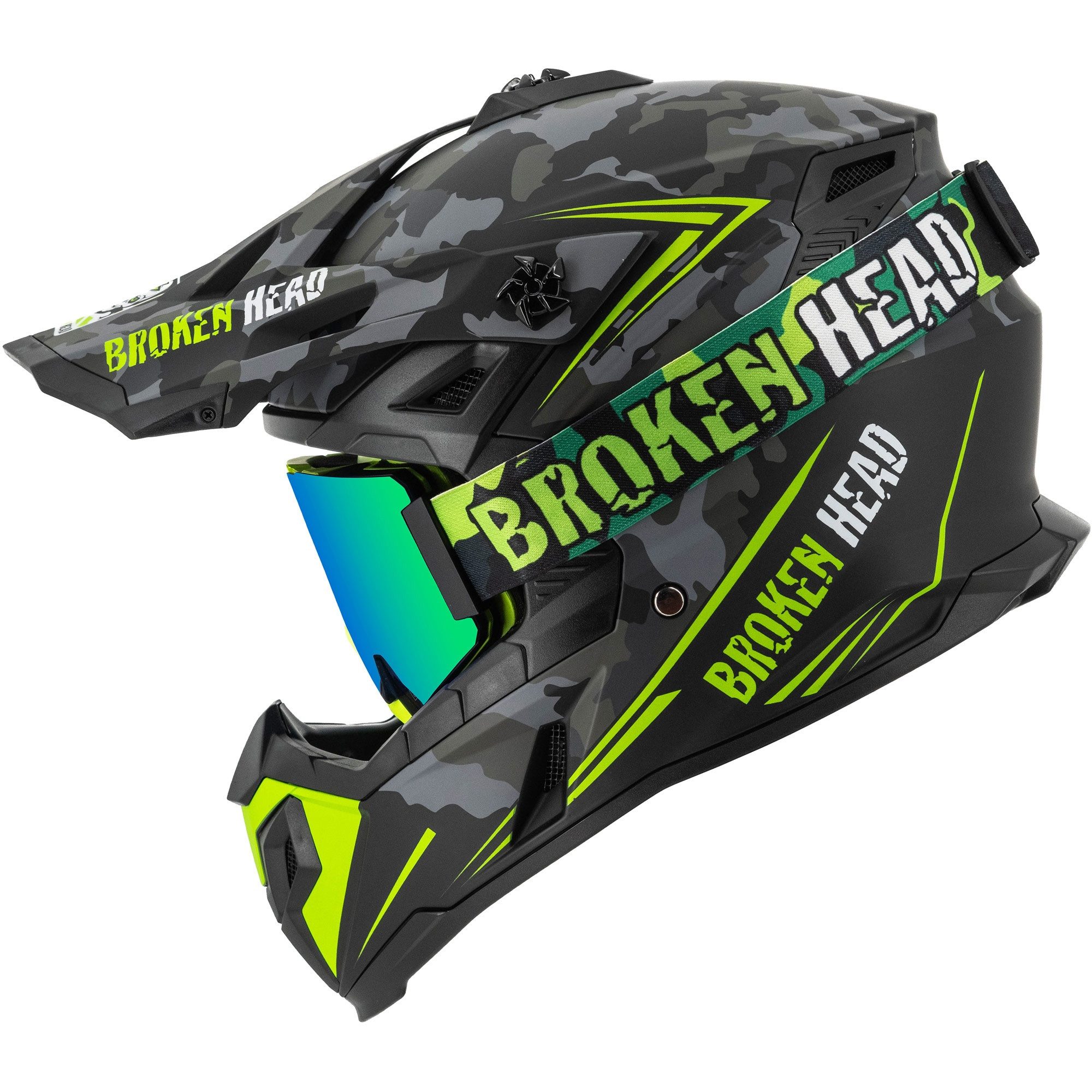 Broken Head Motocrosshelm Squadron Rebelution Grau + MX2-Brille (Mit MX-Brille), Zwei Verschlüsse