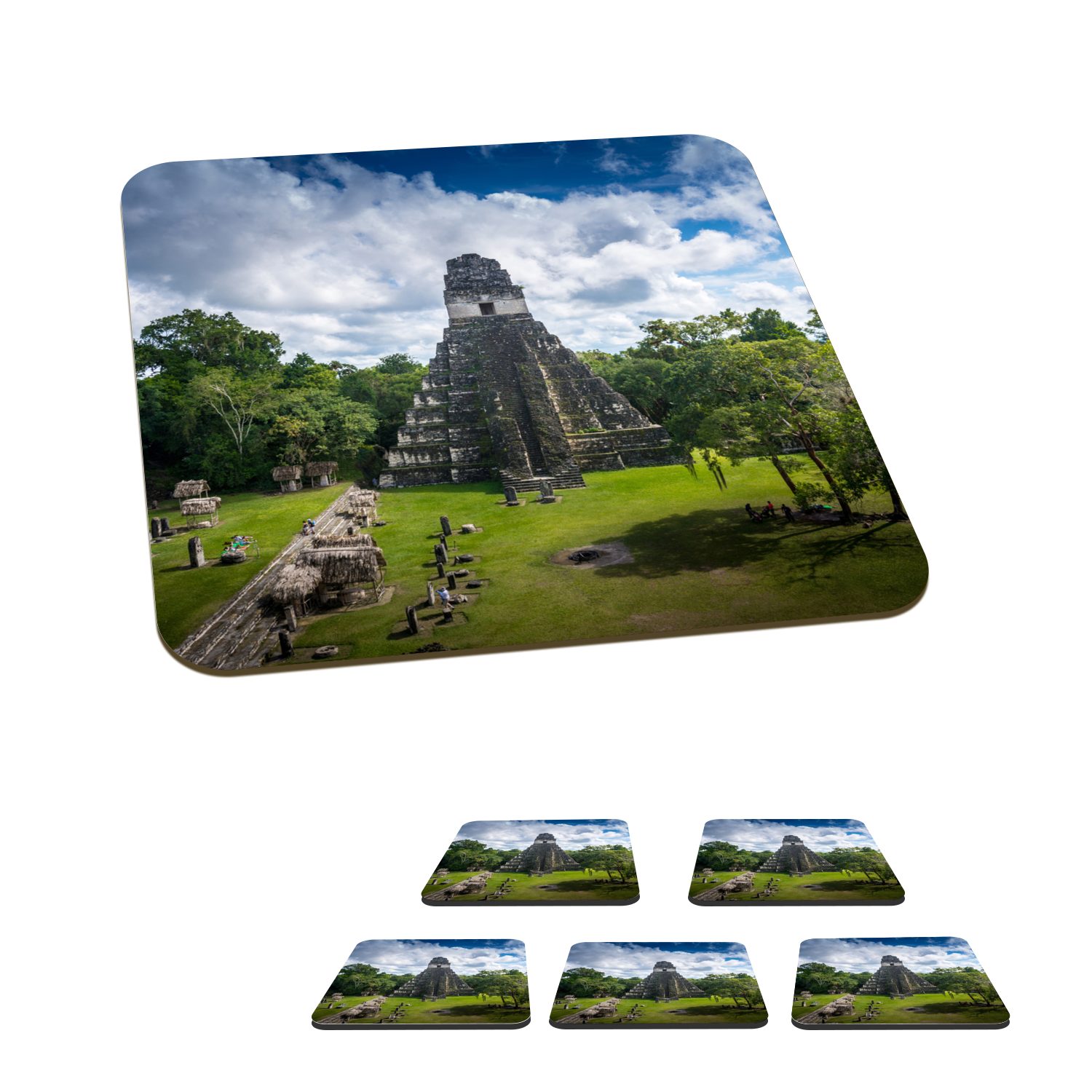MuchoWow Glasuntersetzer Guatemala - Pyramide - Wolke, Zubehör für Gläser, 6-tlg., Glasuntersetzer, Tischuntersetzer, Korkuntersetzer, Untersetzer, Tasse