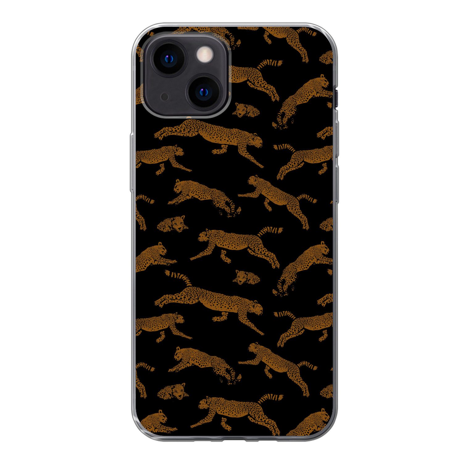 MuchoWow Handyhülle für Apple iPhone 13 mini Panther - Muster - Tiere - Schwarz - Braun, Smartphone-Bumper, Print, Handy Schutzhülle Dünn