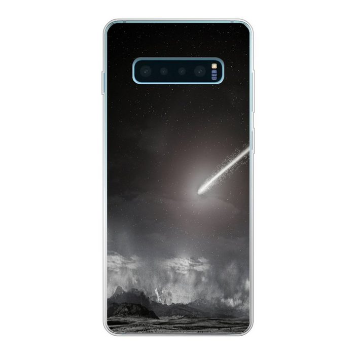 MuchoWow Handyhülle Ein Komet über einer fernen Landschaft Phone Case Handyhülle Samsung Galaxy S10 Lite Silikon Schutzhülle
